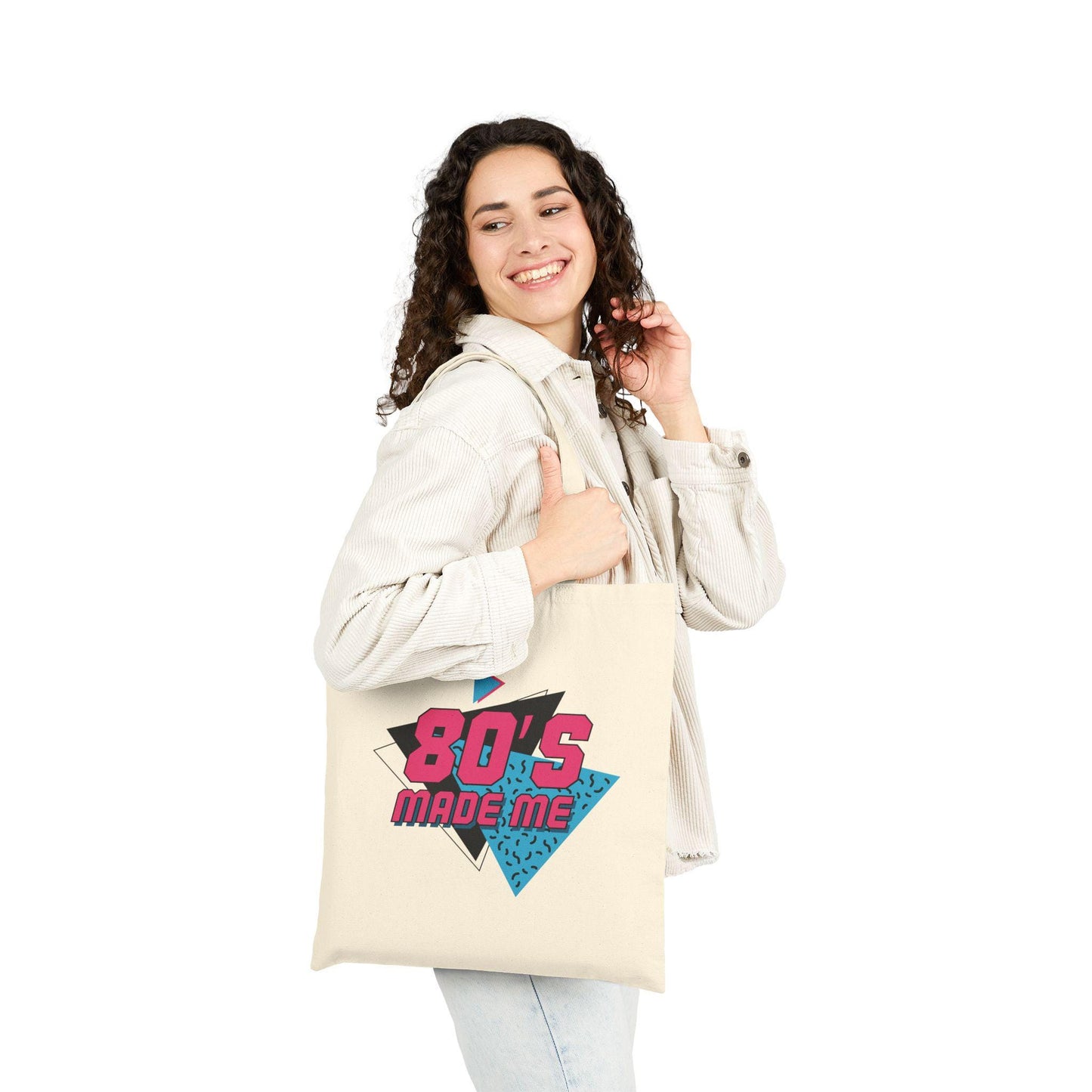 Retro 80s Cotton Canvas Tote Bag: Eco-Friendly Grocery Bag