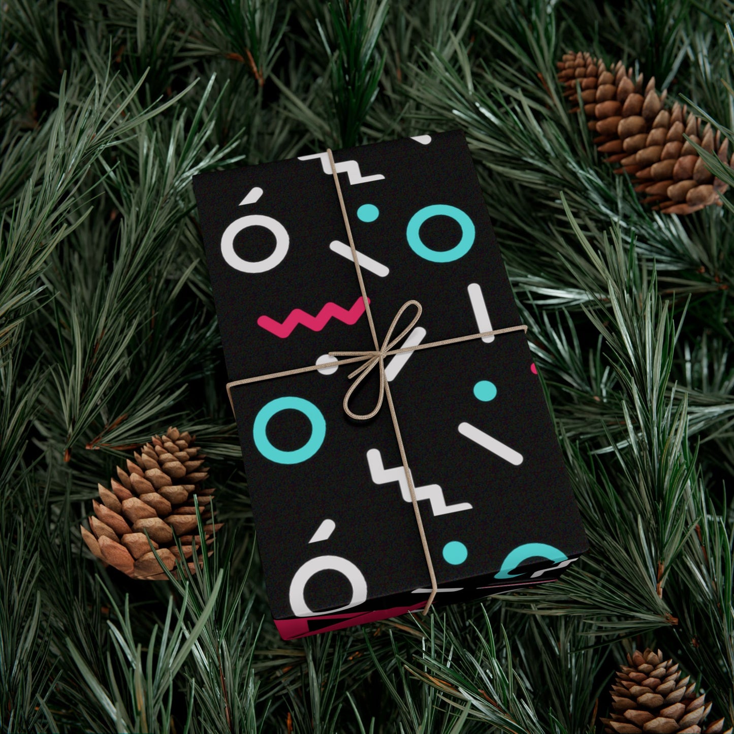 Gift Wrap Paper - Retro Pink & Black Geometric Pattern