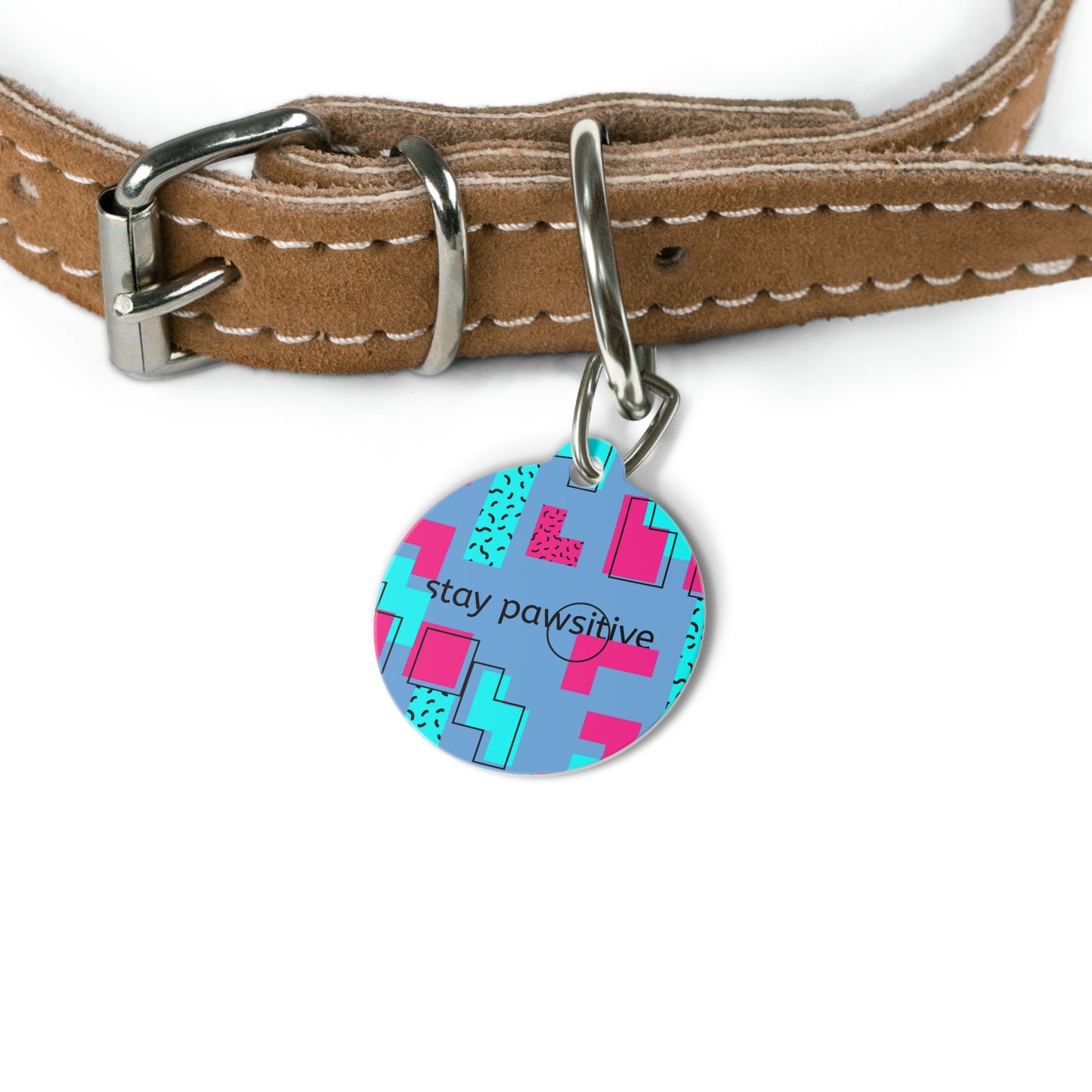 Pet Tag — Retro 80s 'Stay Pawsitive' Dog ID Charm