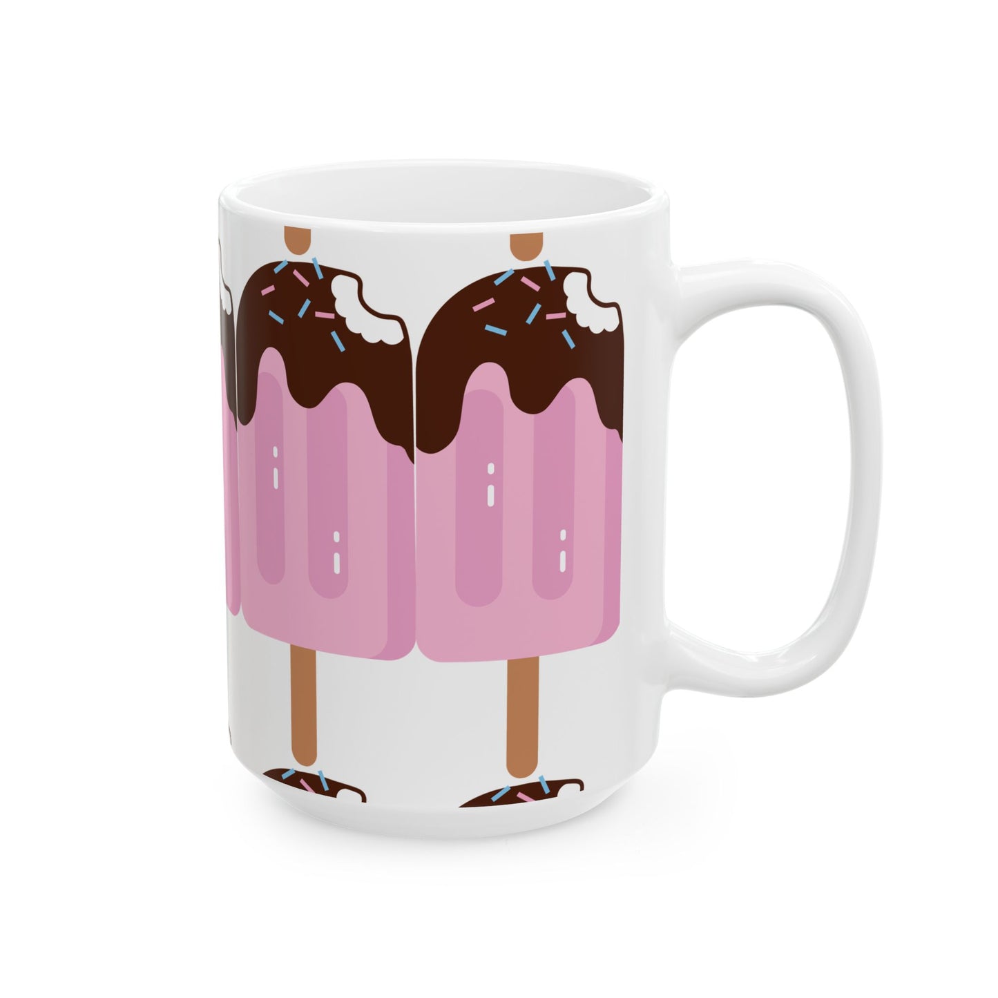 Ice Cream Popsicle Ceramic Mug — Cute Pink Ice Cream Drip Design (11oz, 15oz)