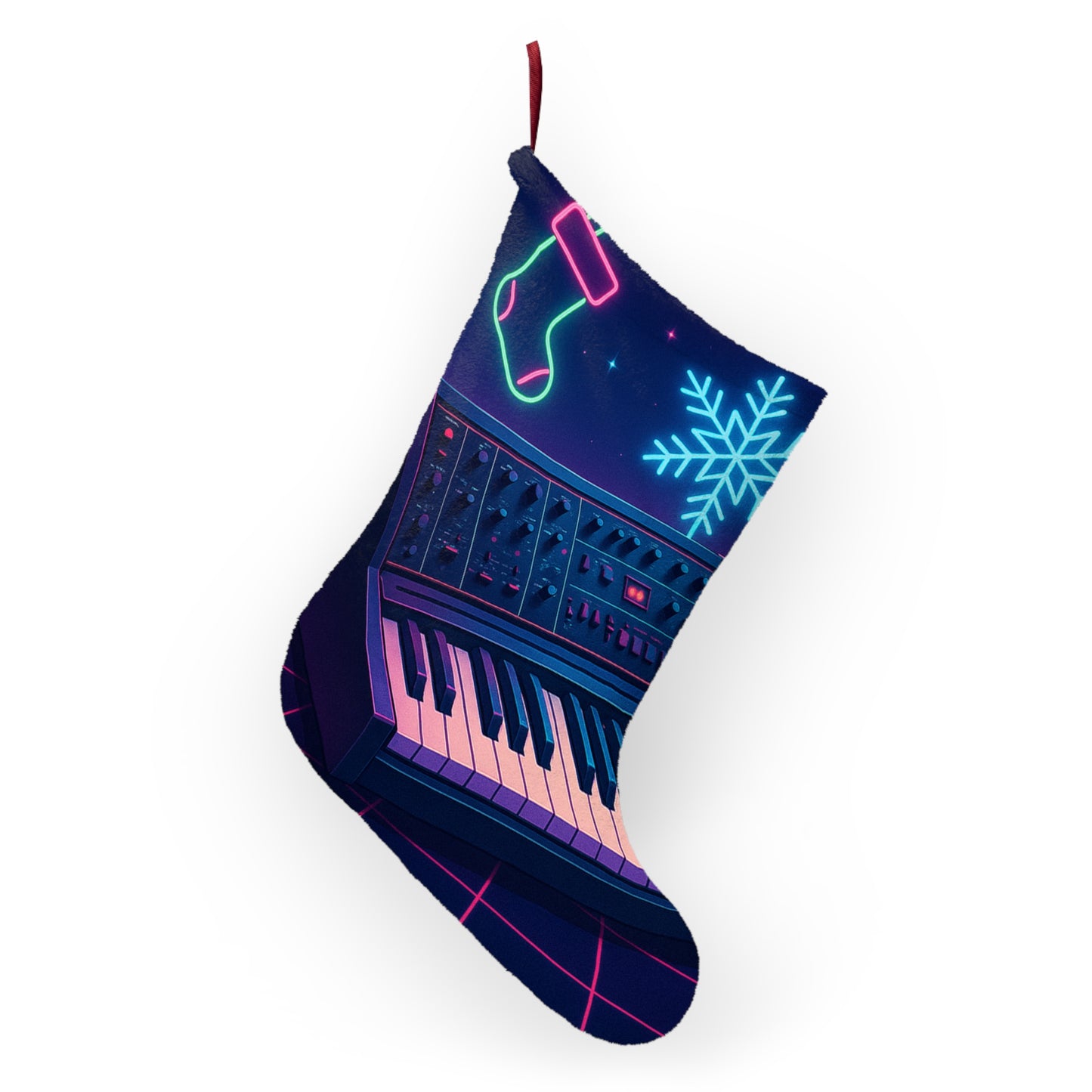 Retro Synthwave Christmas Stocking - Holiday Synthwave Music Tree Design