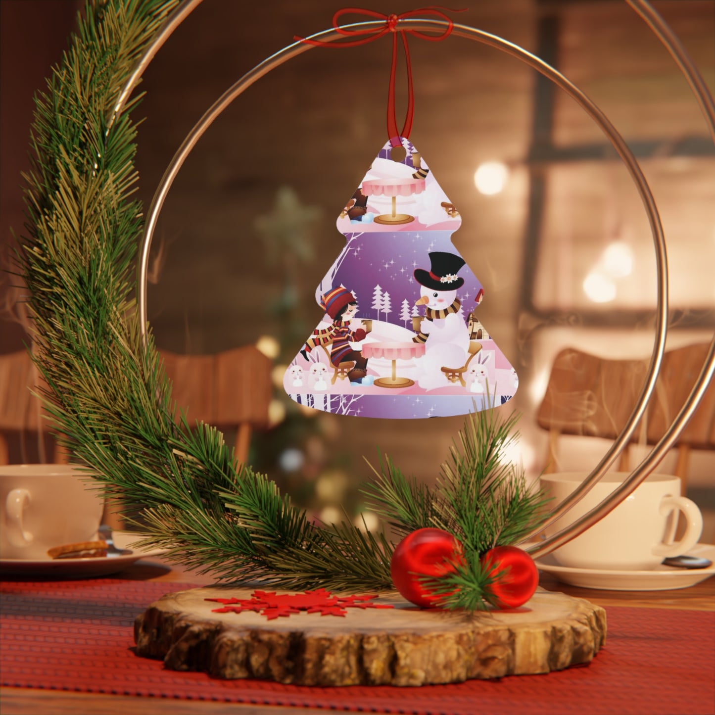 Bell Metal Ornament — Festive Snowman & Snow Globe Holiday Tree Decoration