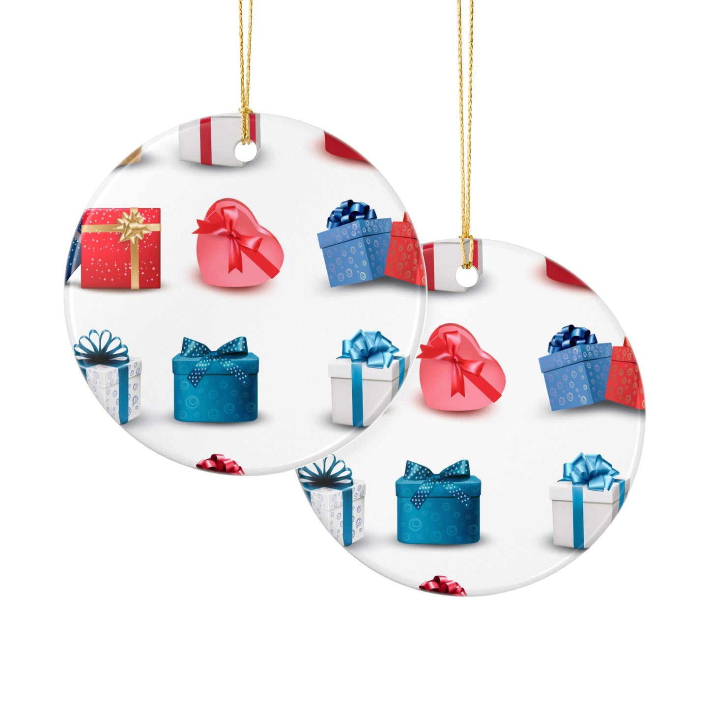 Gift Box Pattern Ceramic Ornament — Holiday Christmas Tree Decoration