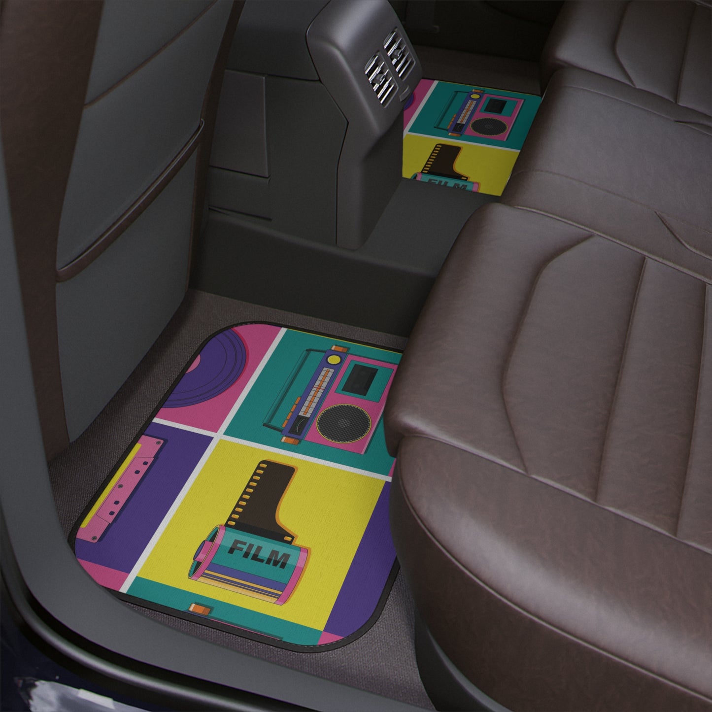 Retro Music Pop Car Floor Mat — Cassette, Vinyl & Boom Box Pattern