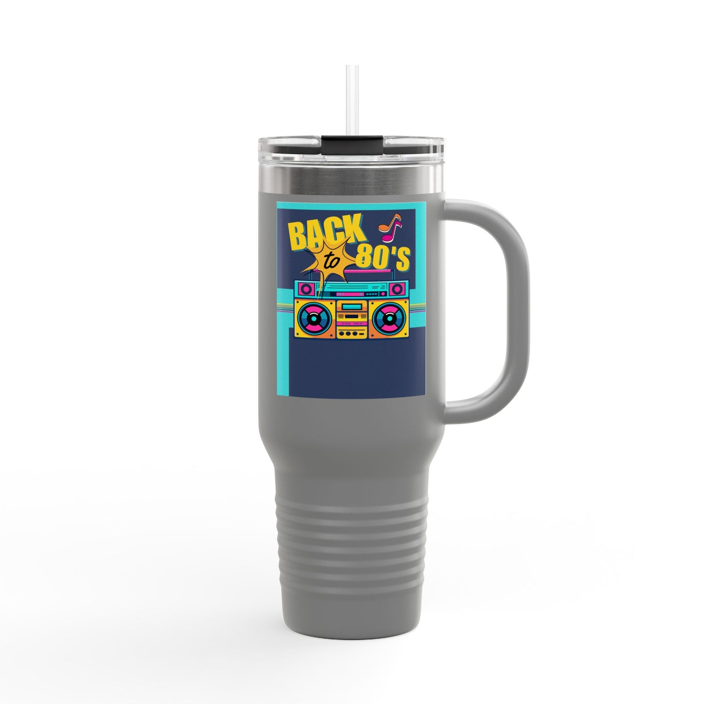 Back to the 80’s Insulated Travel Mug — 40oz Retro Boombox Design