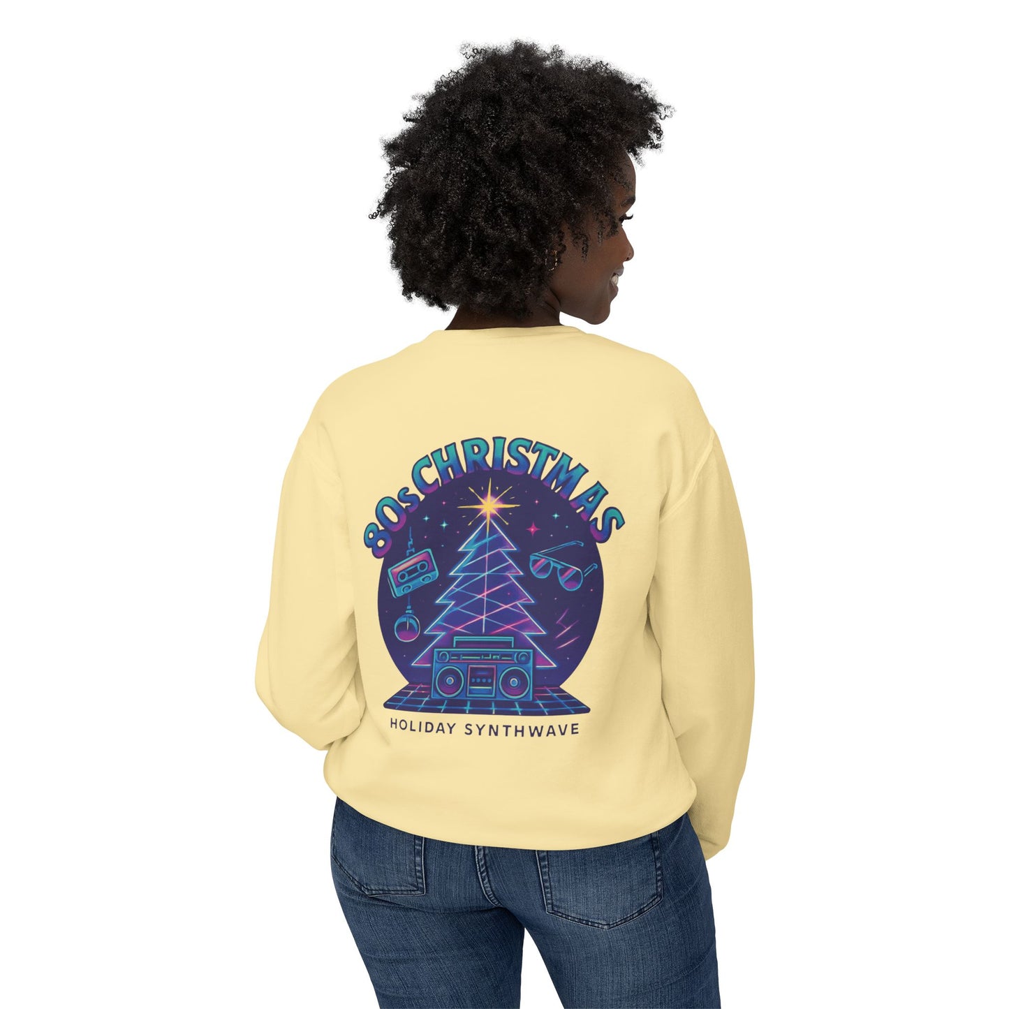 Retro 80s Christmas Sweatshirt – Synthwave Santa Thumbs Up