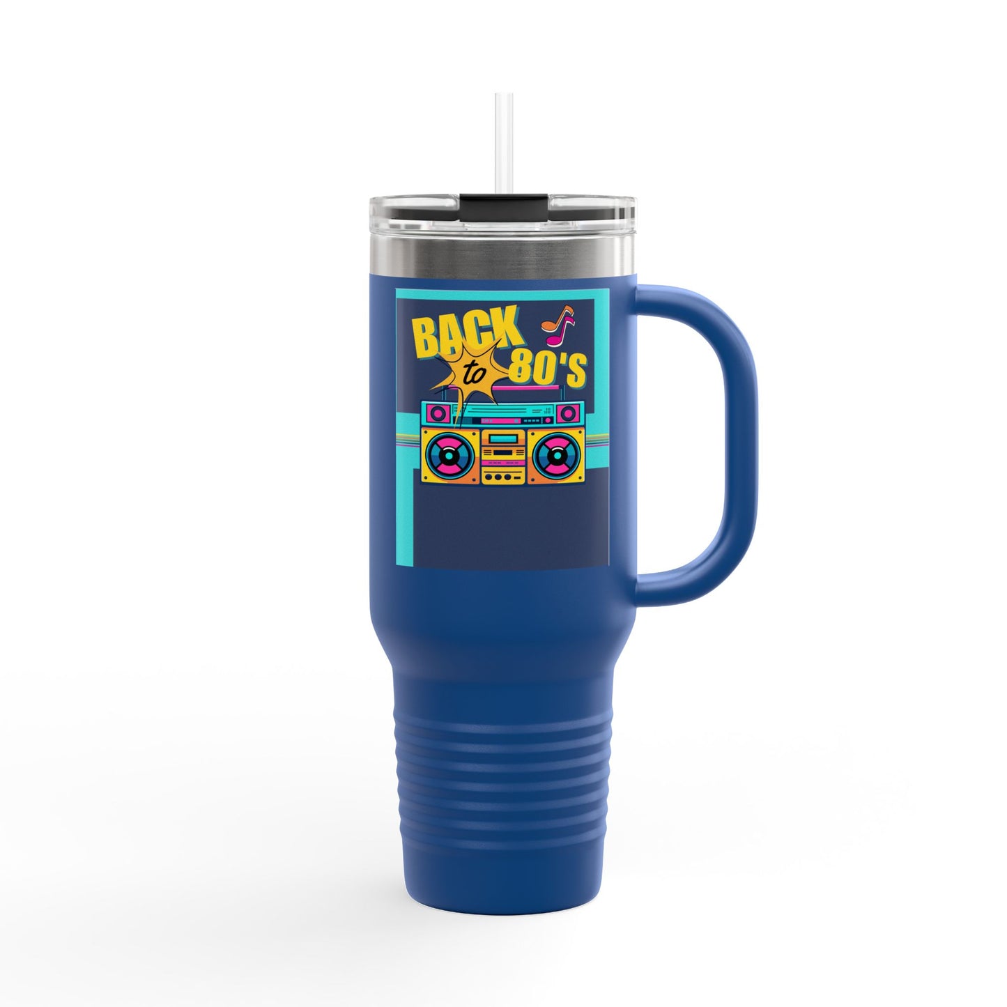 Back to the 80’s Insulated Travel Mug — 40oz Retro Boombox Design