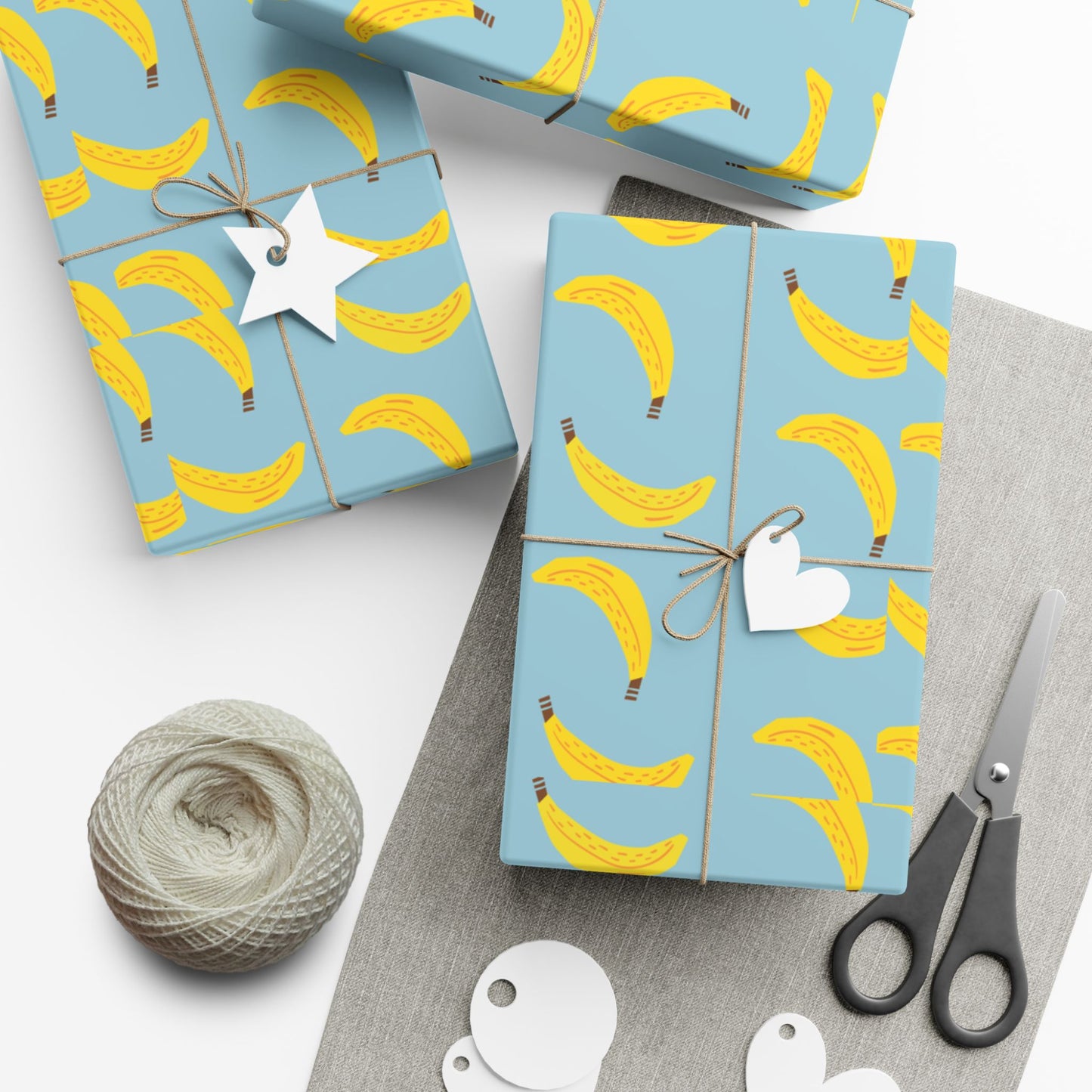 Gift wrapping paper blue and yellow bananas