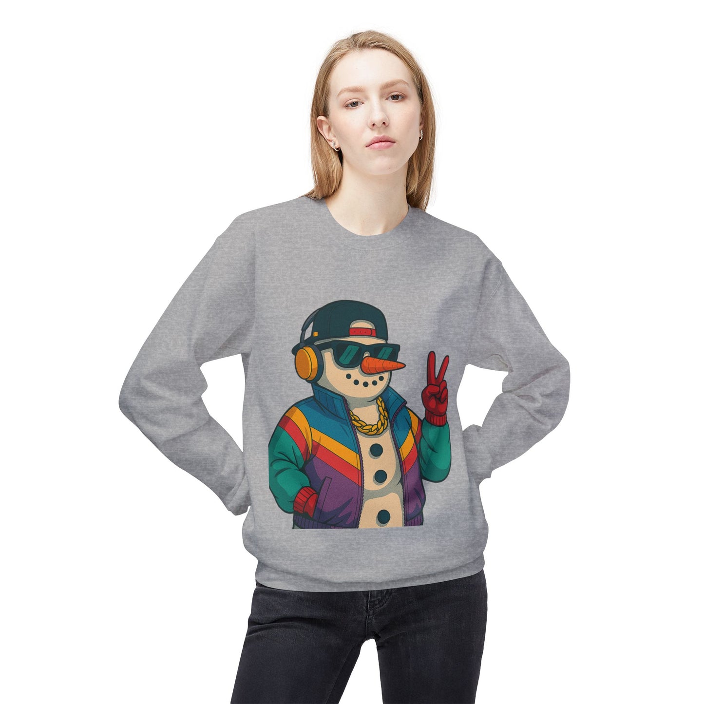 Retro 80s Christmas Sweatshirt – Holiday Synthwave Snowman Crewneck