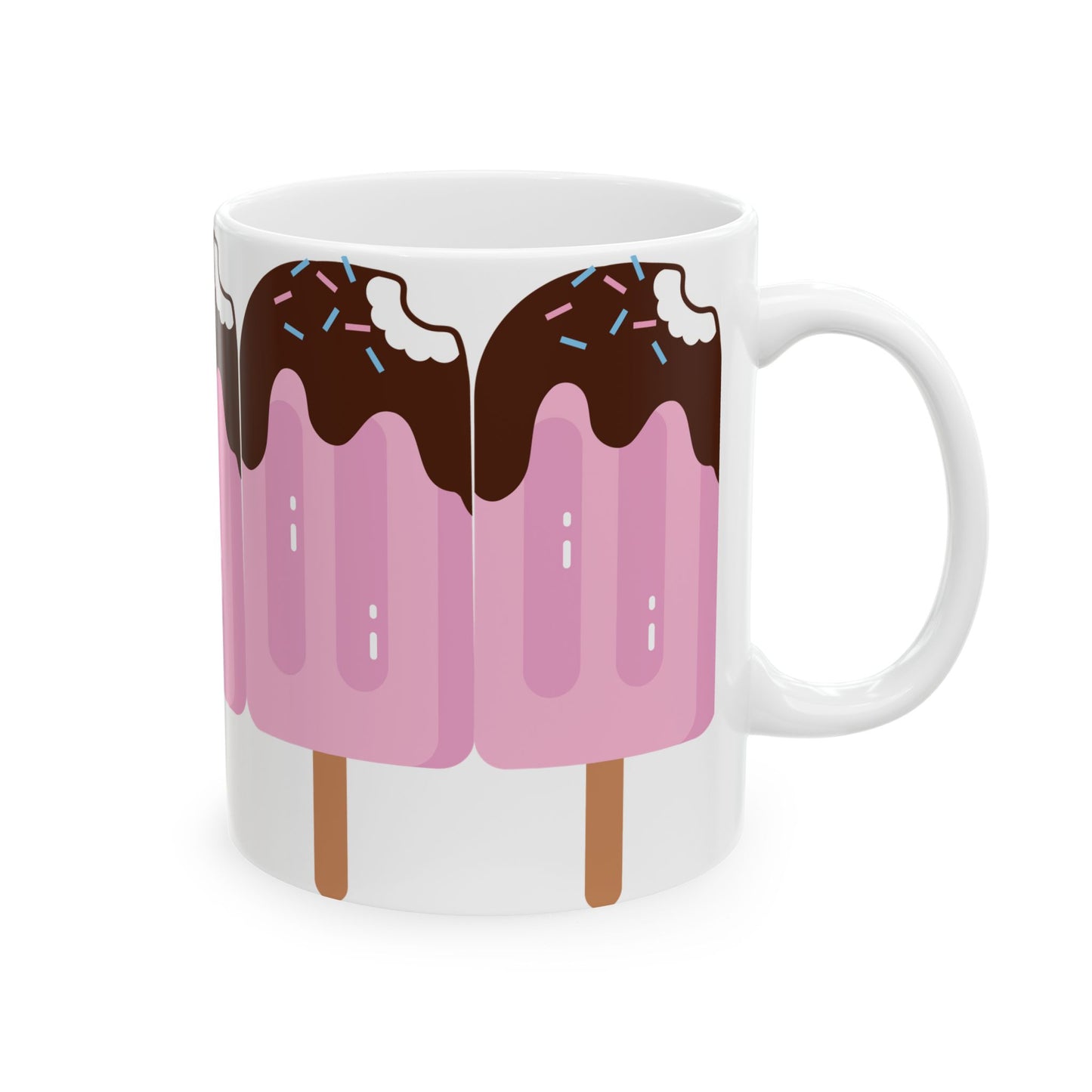 Ice Cream Popsicle Ceramic Mug — Cute Pink Ice Cream Drip Design (11oz, 15oz)