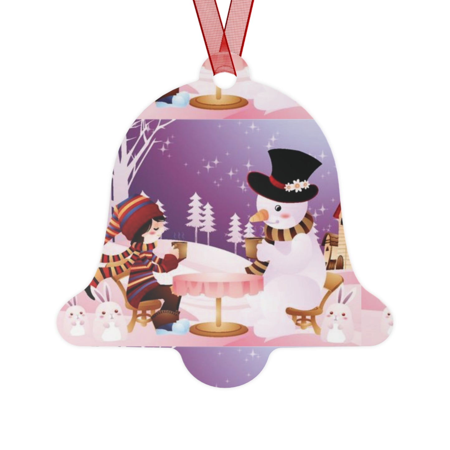 Bell Metal Ornament — Festive Snowman & Snow Globe Holiday Tree Decoration
