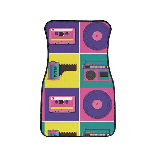 Retro Music Pop Car Floor Mat — Cassette, Vinyl & Boom Box Pattern
