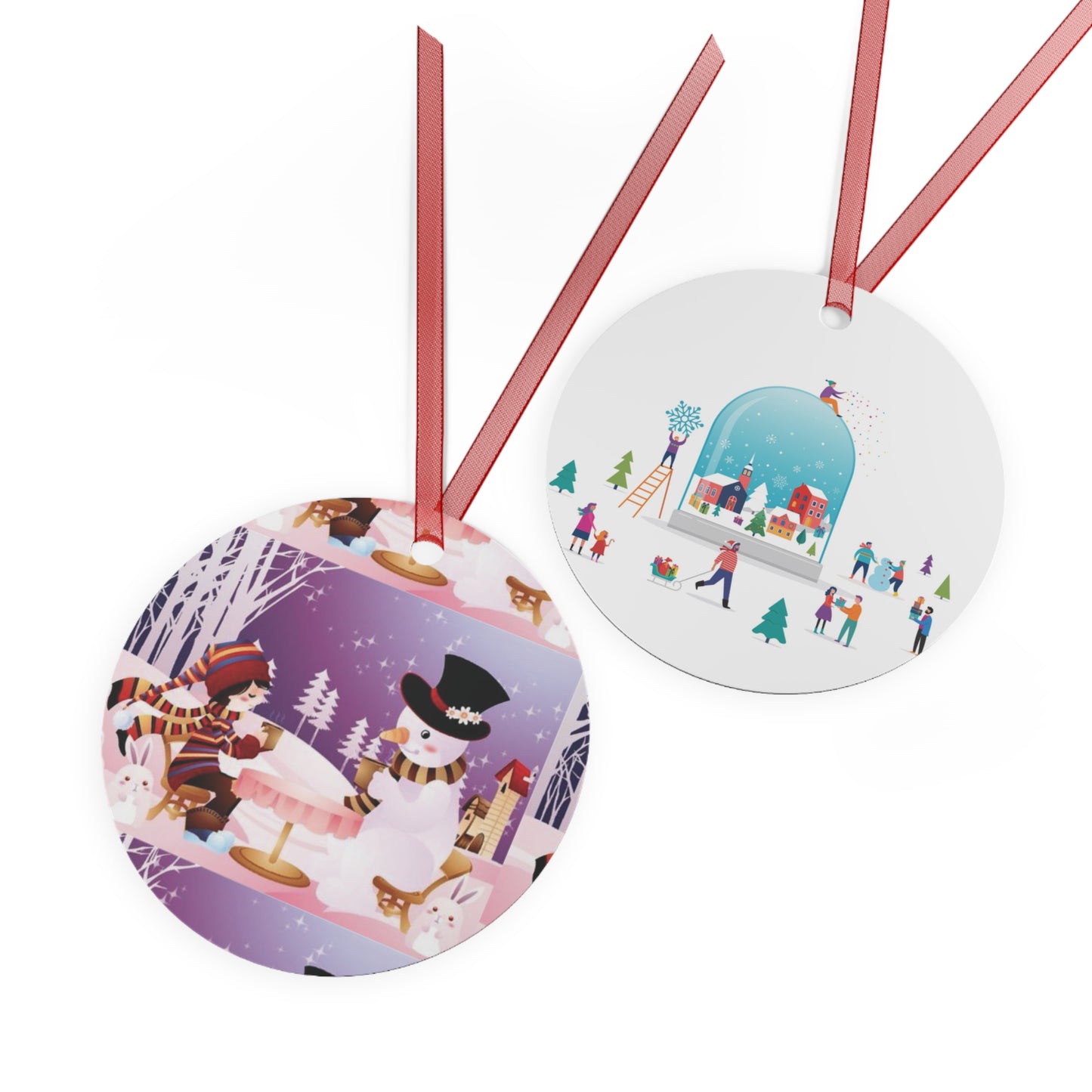 Bell Metal Ornament — Festive Snowman & Snow Globe Holiday Tree Decoration