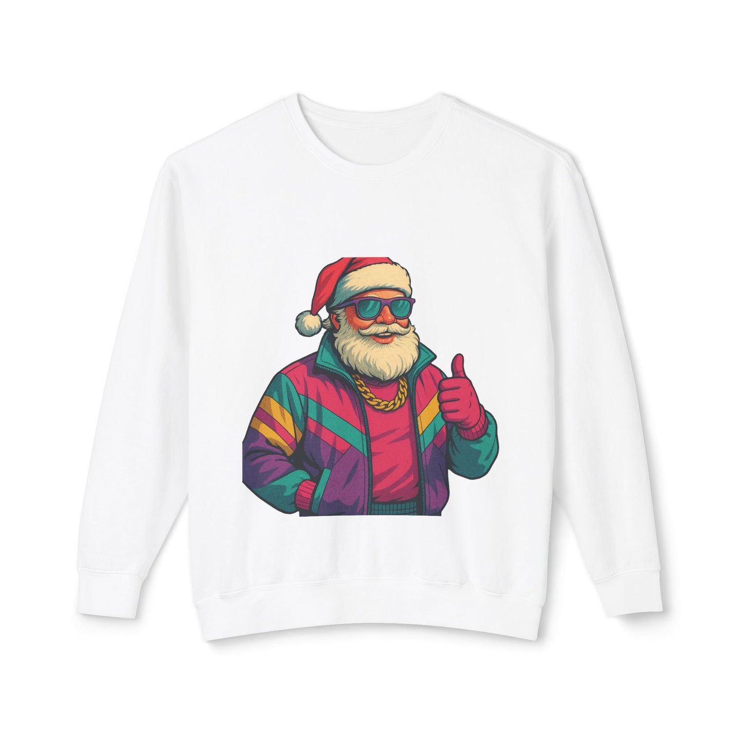 Retro 80s Christmas Sweatshirt – Synthwave Santa Thumbs Up