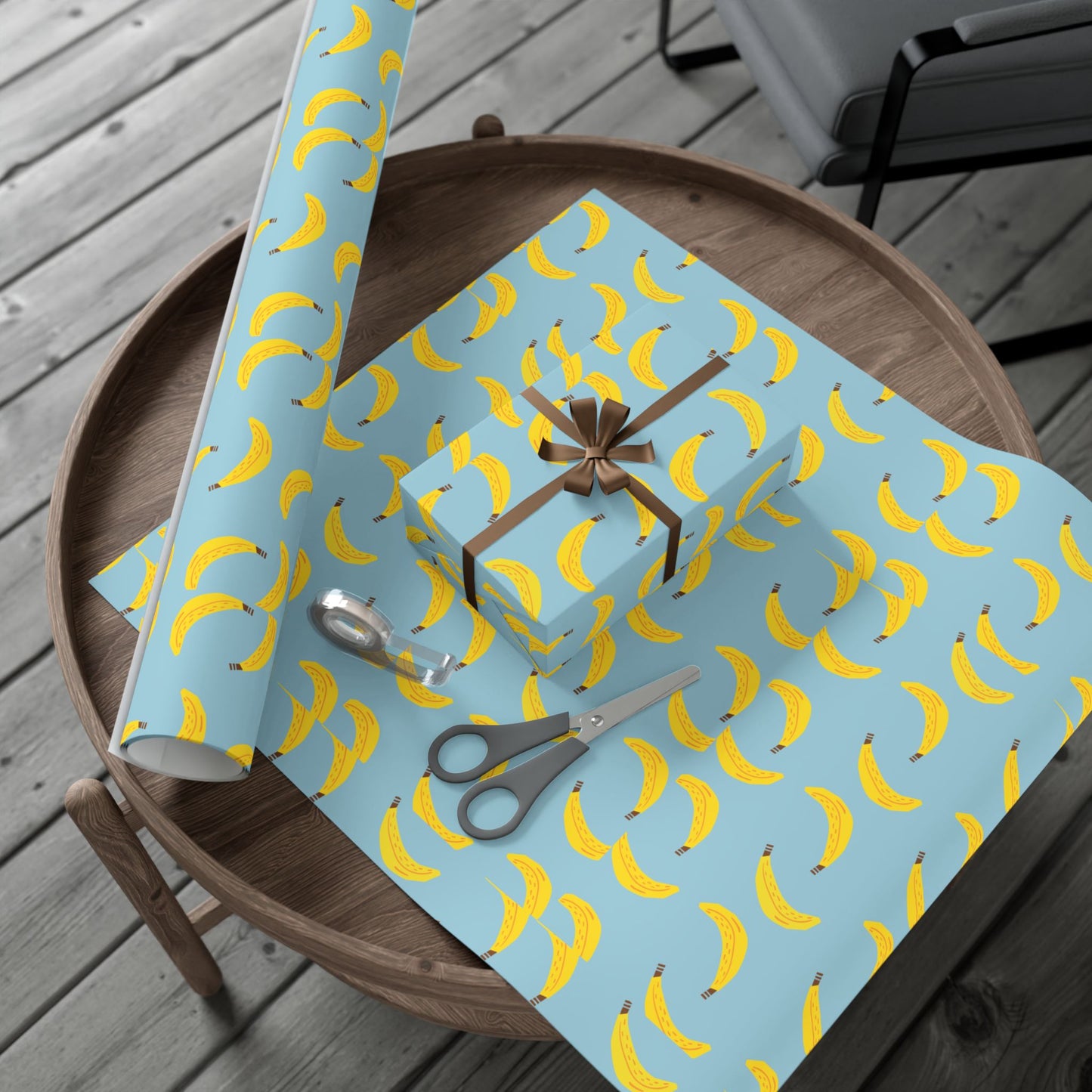 Gift wrapping paper blue and yellow bananas