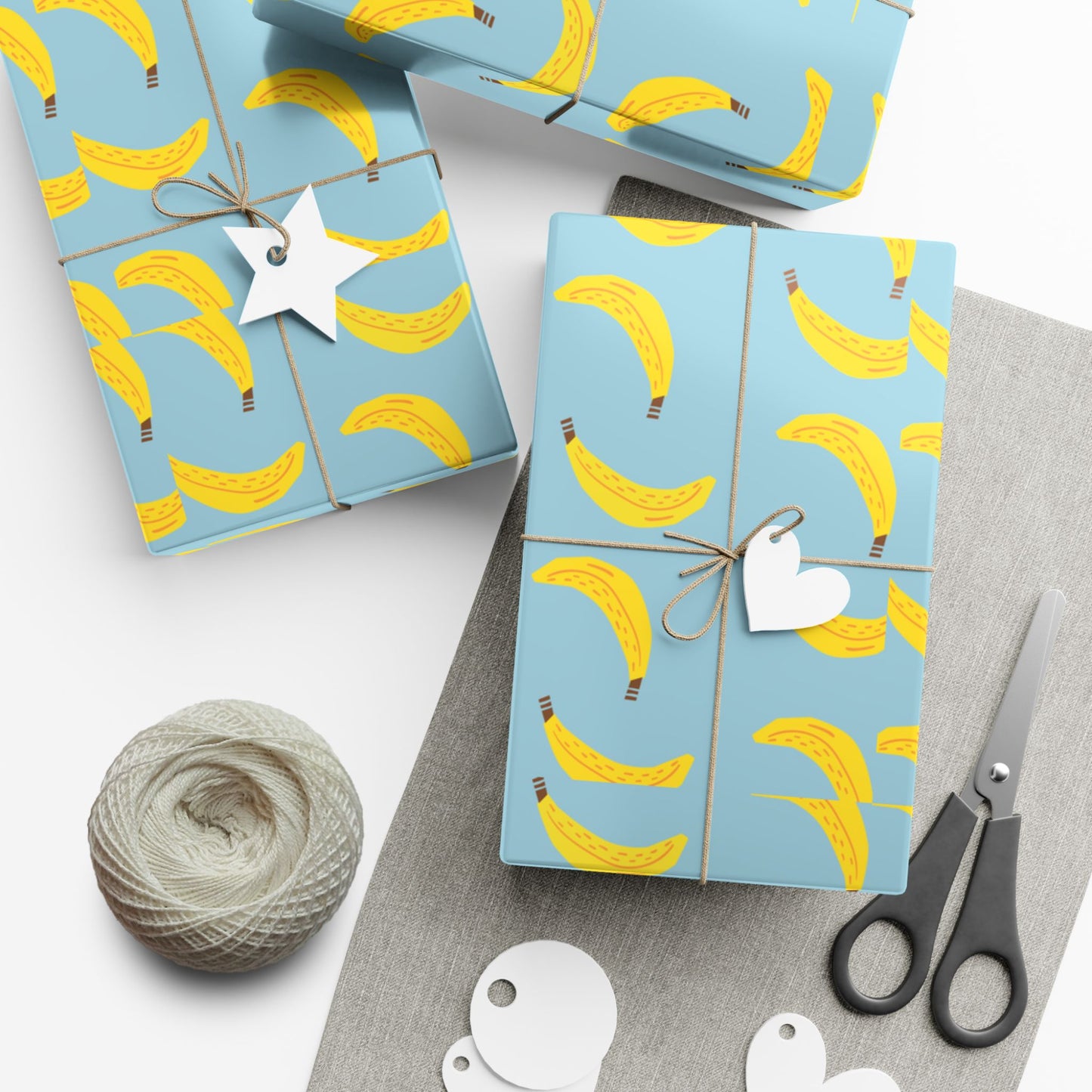 Gift wrapping paper blue and yellow bananas