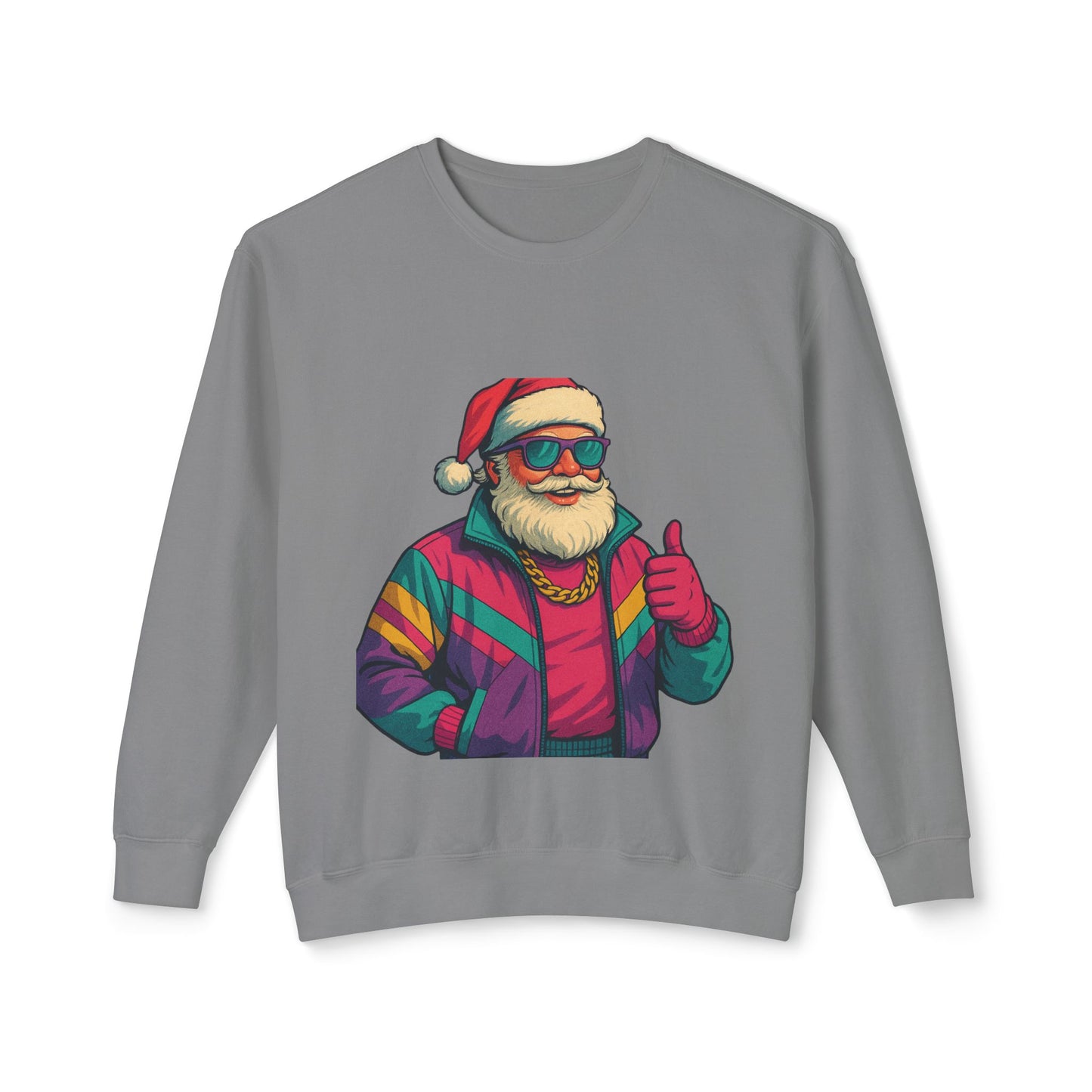 Retro 80s Christmas Sweatshirt – Synthwave Santa Thumbs Up