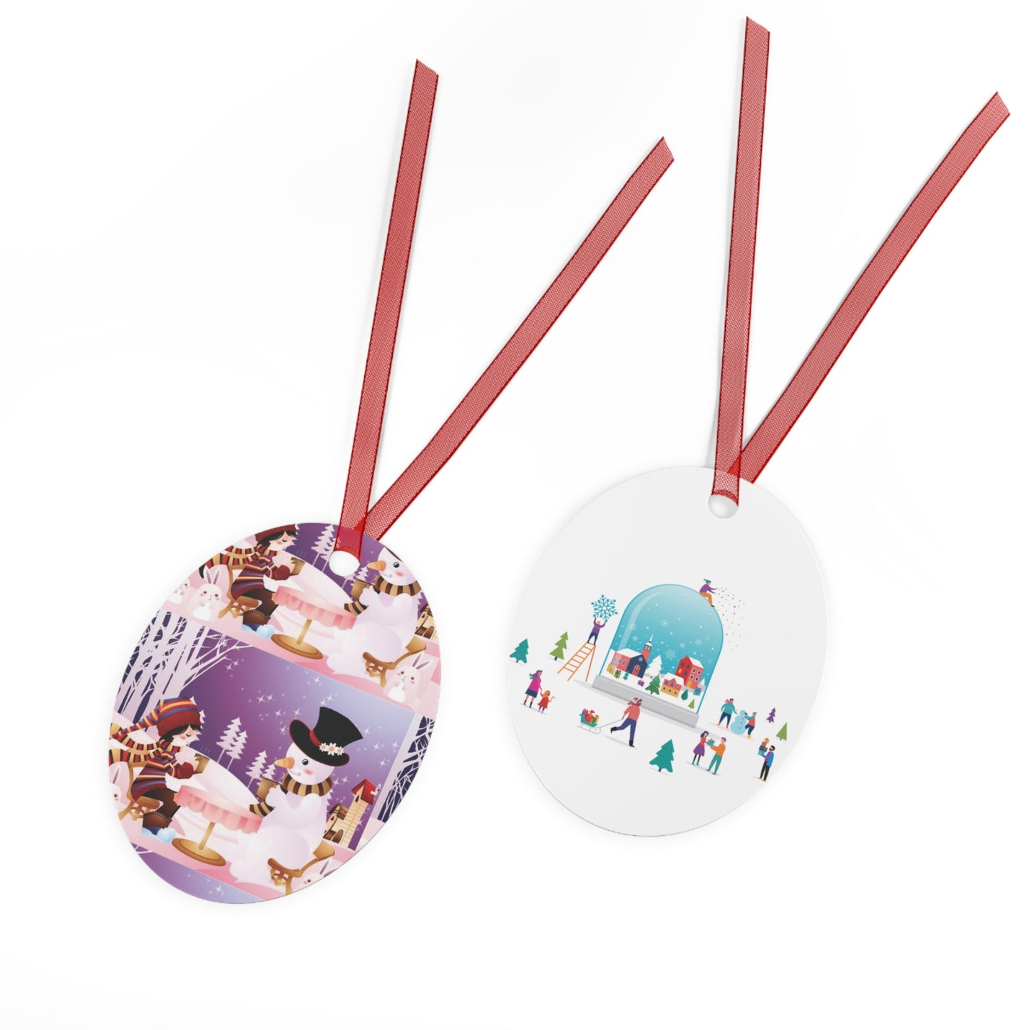 Bell Metal Ornament — Festive Snowman & Snow Globe Holiday Tree Decoration