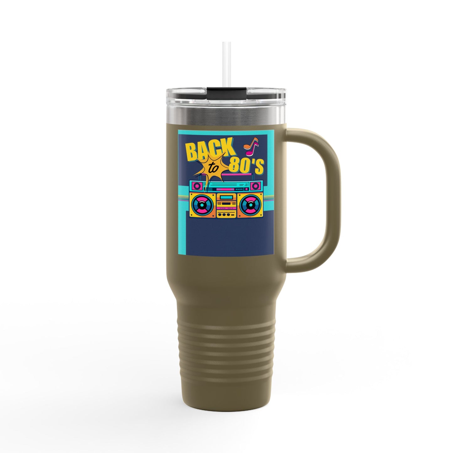 Back to the 80’s Insulated Travel Mug — 40oz Retro Boombox Design
