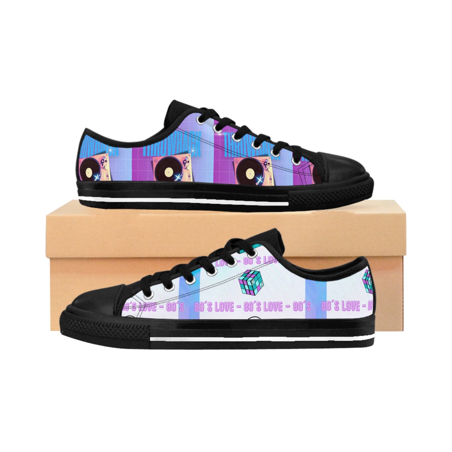 Men's Sneakers — Retro Pastel 'Let's Love' Low-Top Canvas Shoes