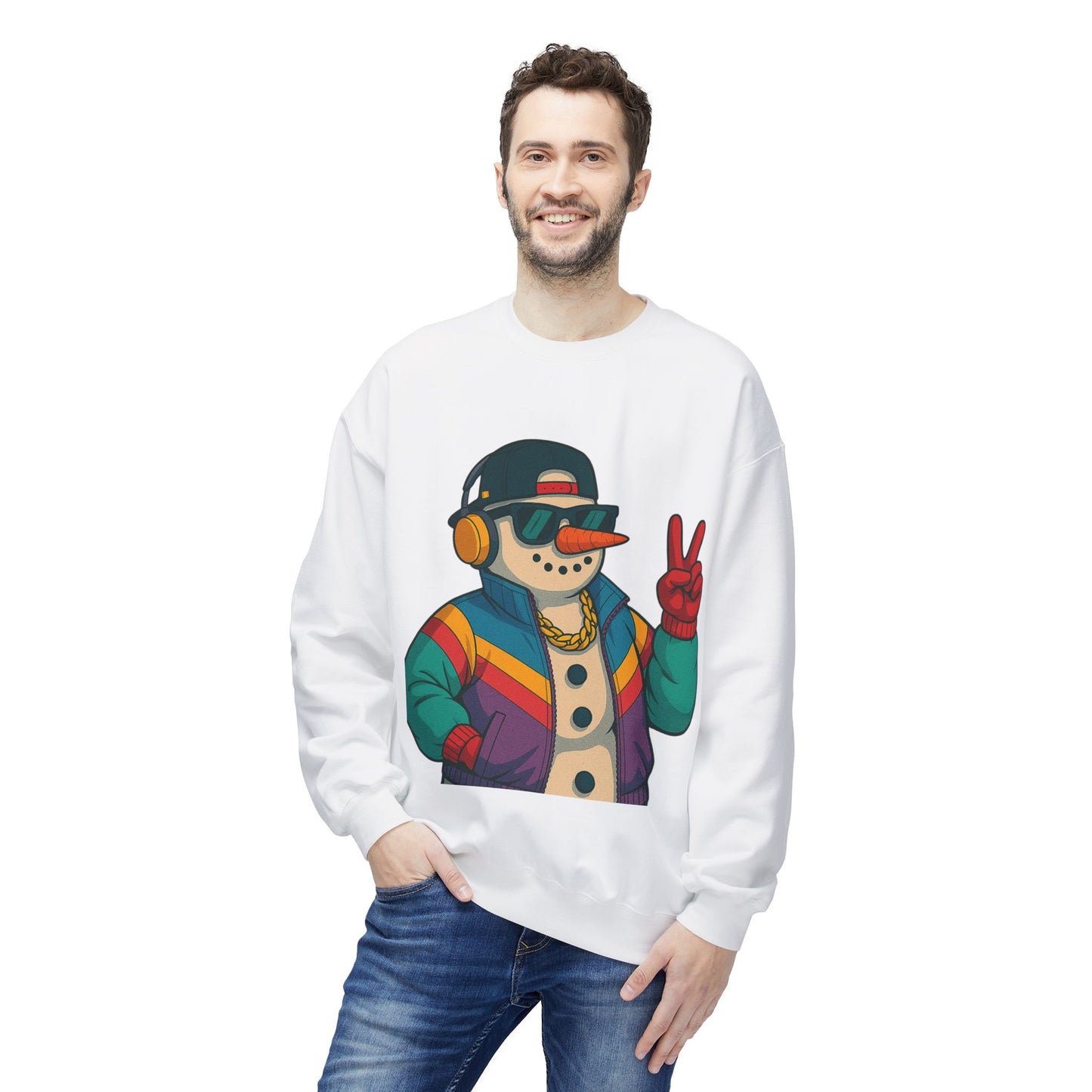 Retro 80s Christmas Sweatshirt – Holiday Synthwave Snowman Crewneck