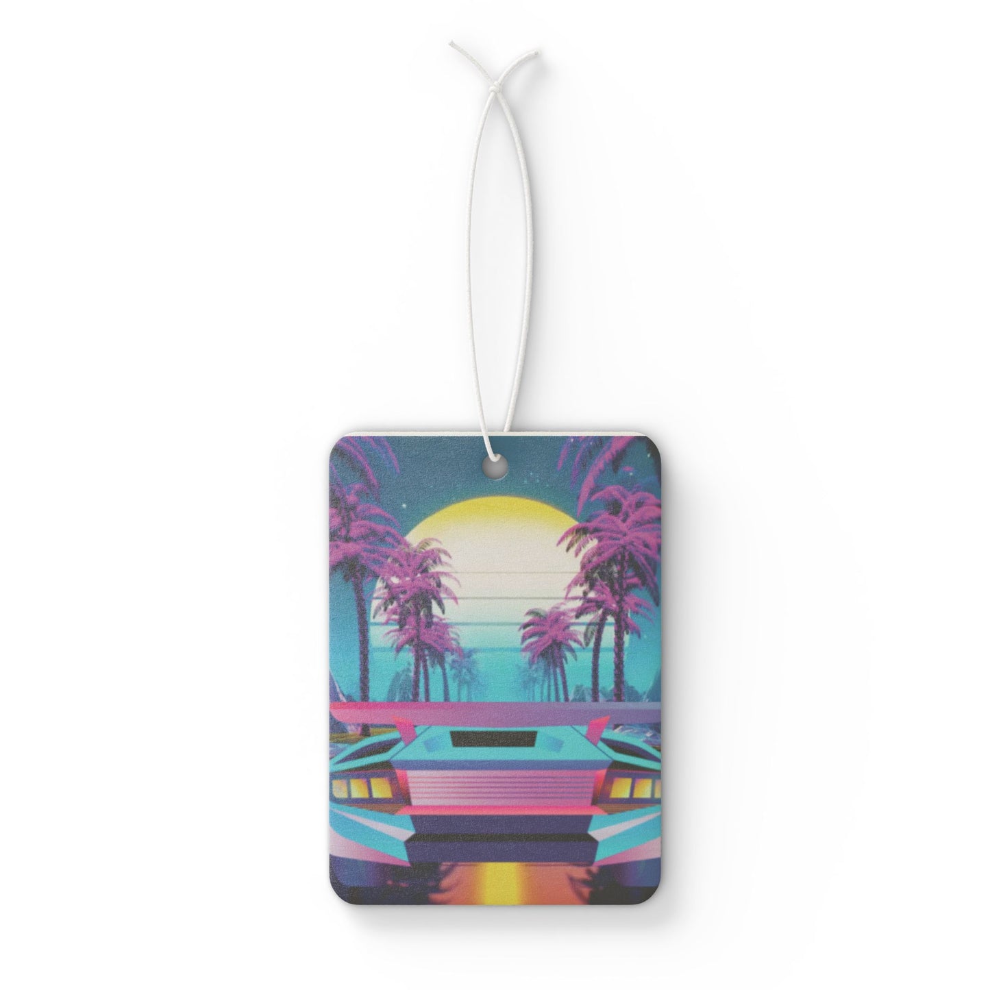 Retro Vaporwave Car Air Freshener — Neon Sports Car Palm Trees