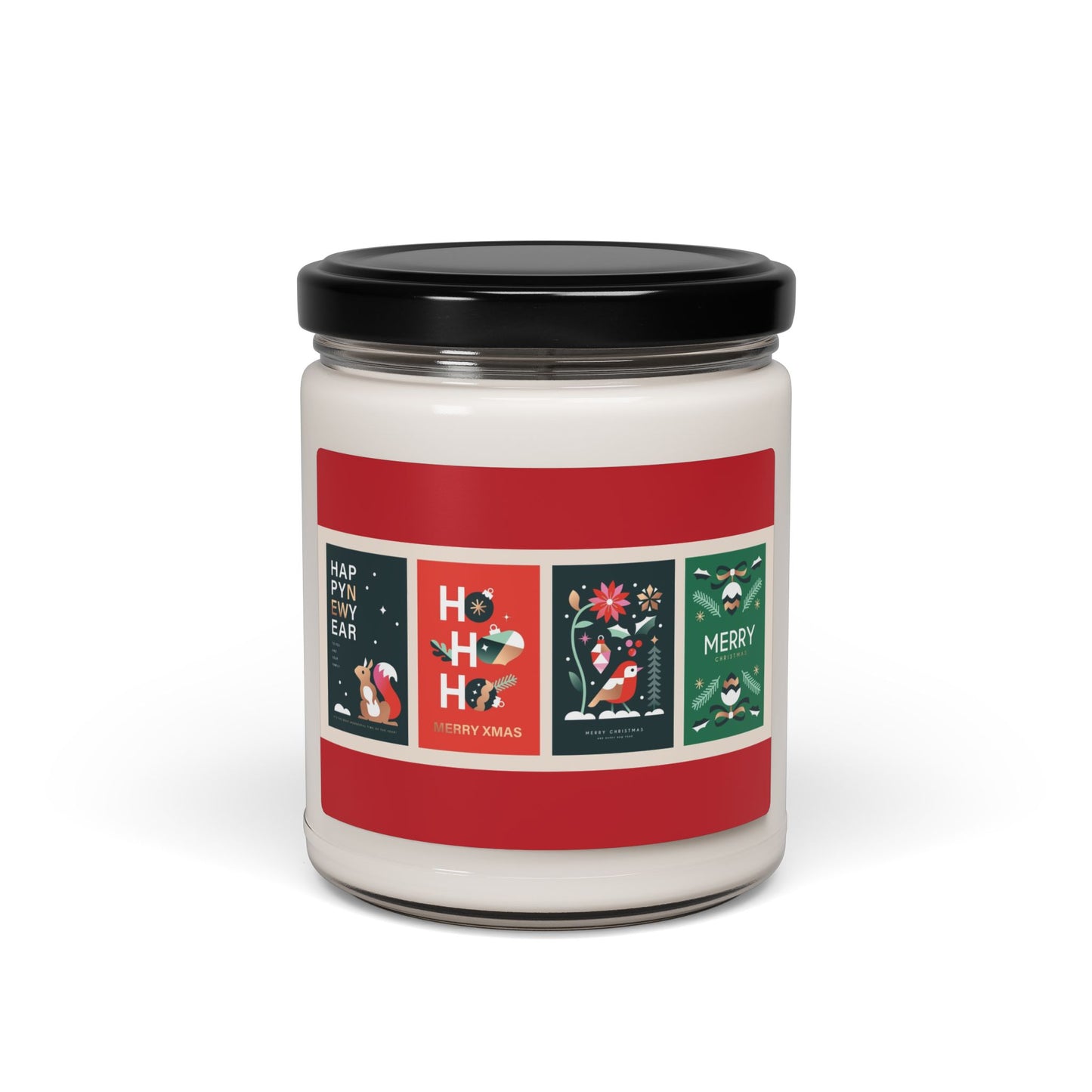 Holiday Greeting Soy Candle — 9oz Christmas Scented Jar (Ho Ho Ho, Merry)