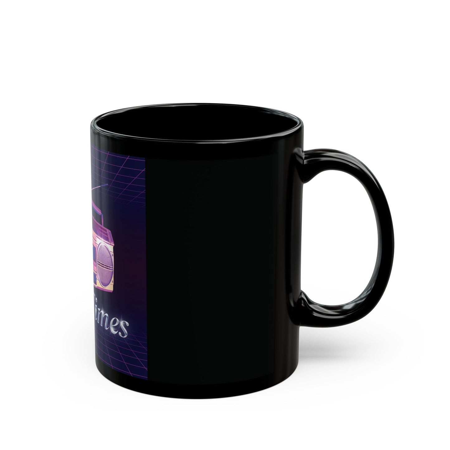 Good Times Boombox Black Mug — Retro 80s Vaporwave Coffee Cup (11oz/15oz)