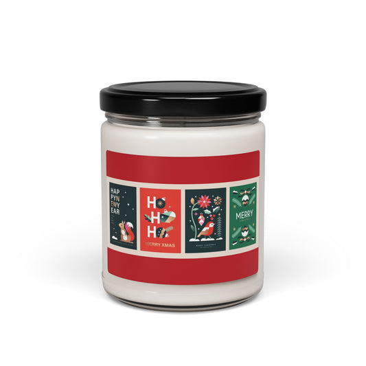 Holiday Greeting Soy Candle — 9oz Christmas Scented Jar (Ho Ho Ho, Merry)