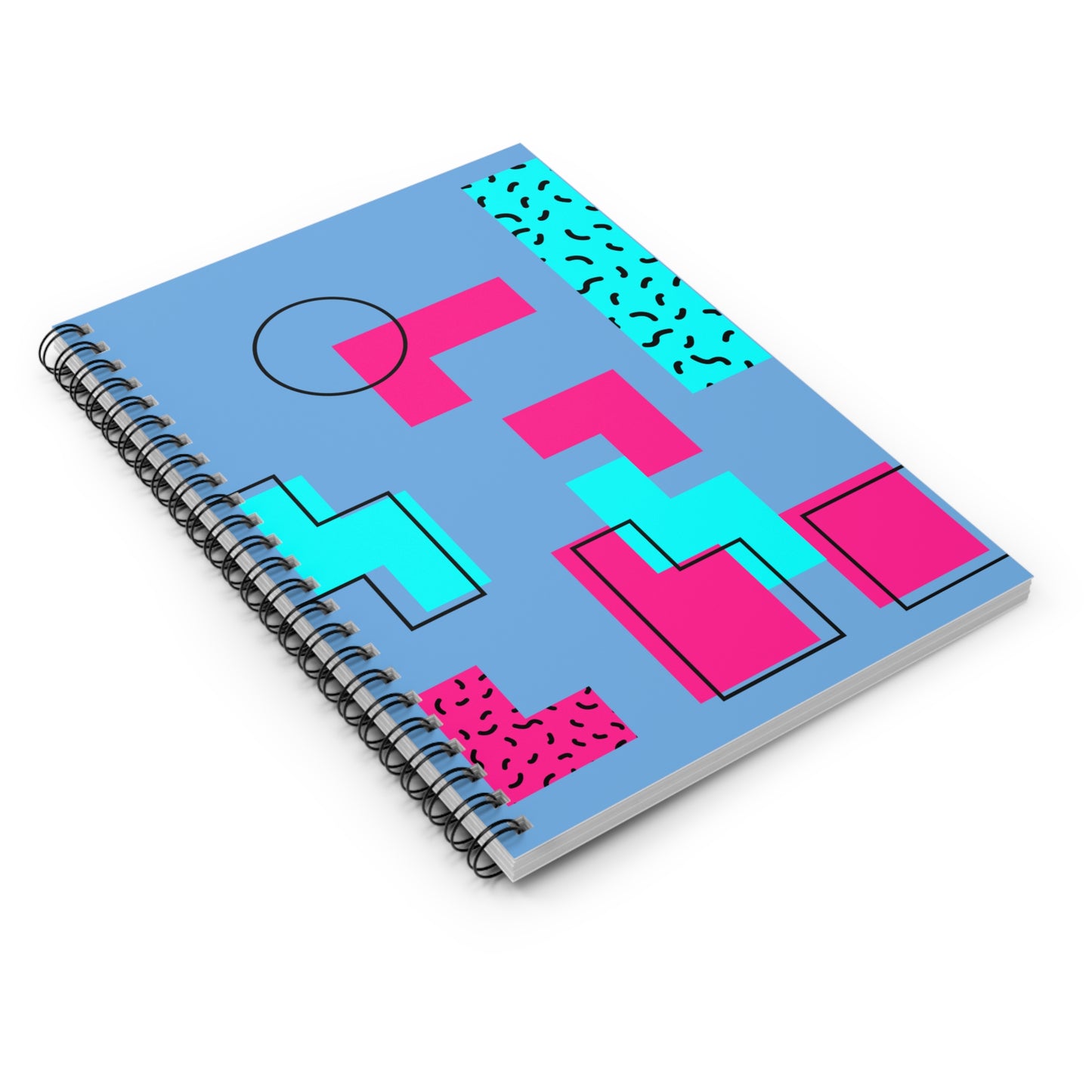 Retro Geometric Spiral Notebook — 80s Memphis Style Ruled Journal