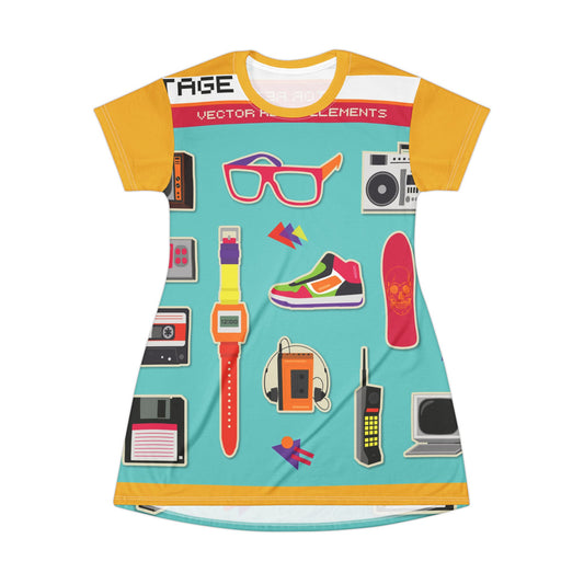 Retro Graphic T-Shirt Dress for Nostalgic Style