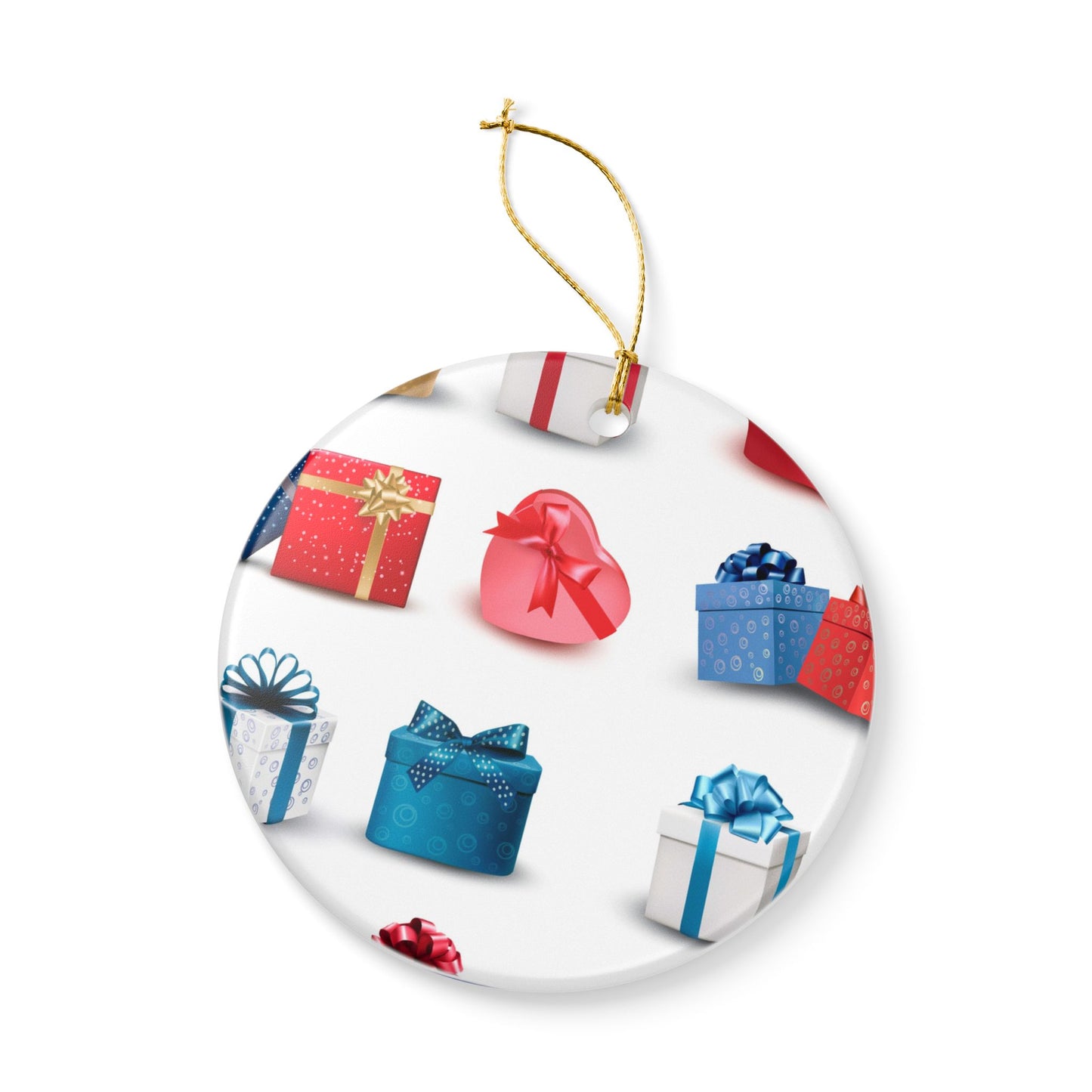 Gift Box Pattern Ceramic Ornament — Holiday Christmas Tree Decoration
