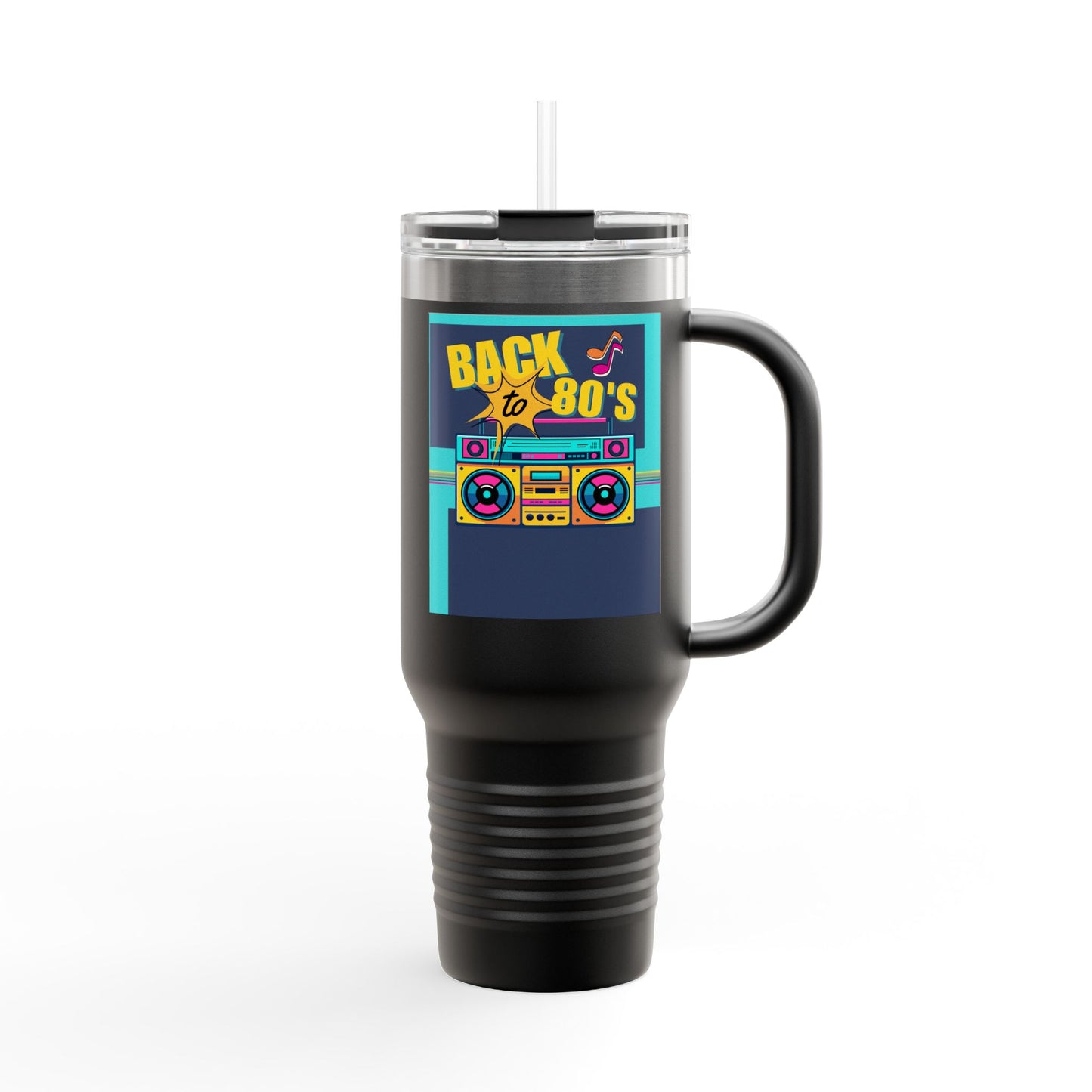 Back to the 80’s Insulated Travel Mug — 40oz Retro Boombox Design