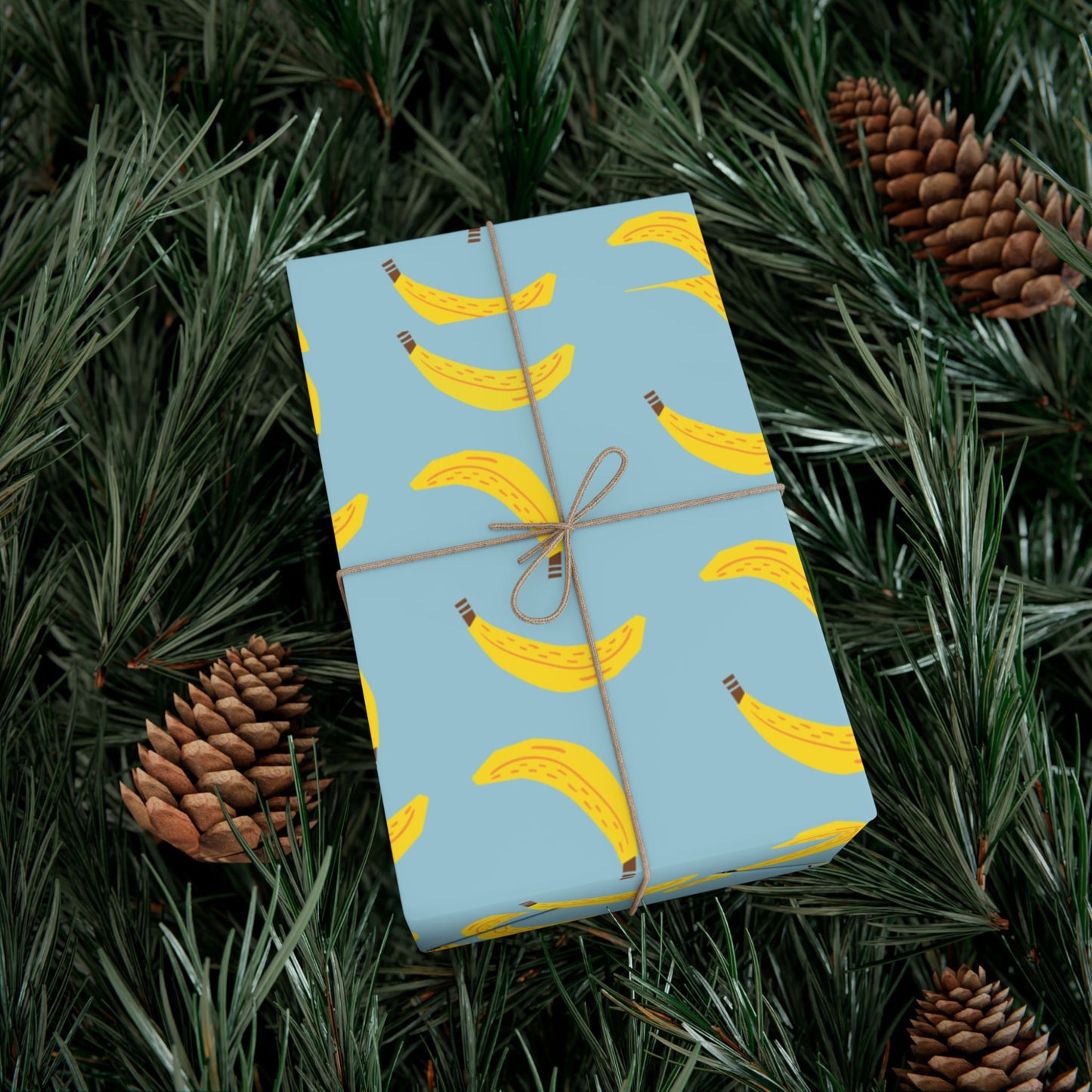 Gift wrapping paper blue and yellow bananas