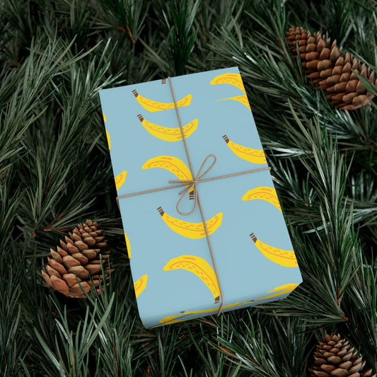 Gift wrapping paper blue and yellow bananas