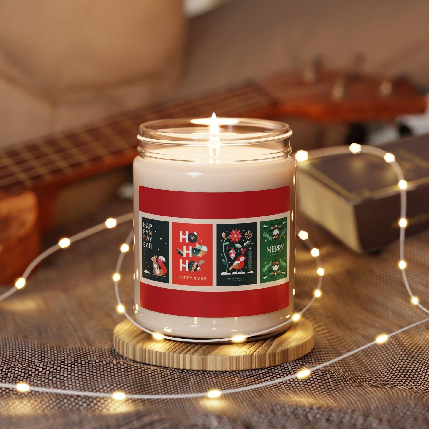 Holiday Greeting Soy Candle — 9oz Christmas Scented Jar (Ho Ho Ho, Merry)