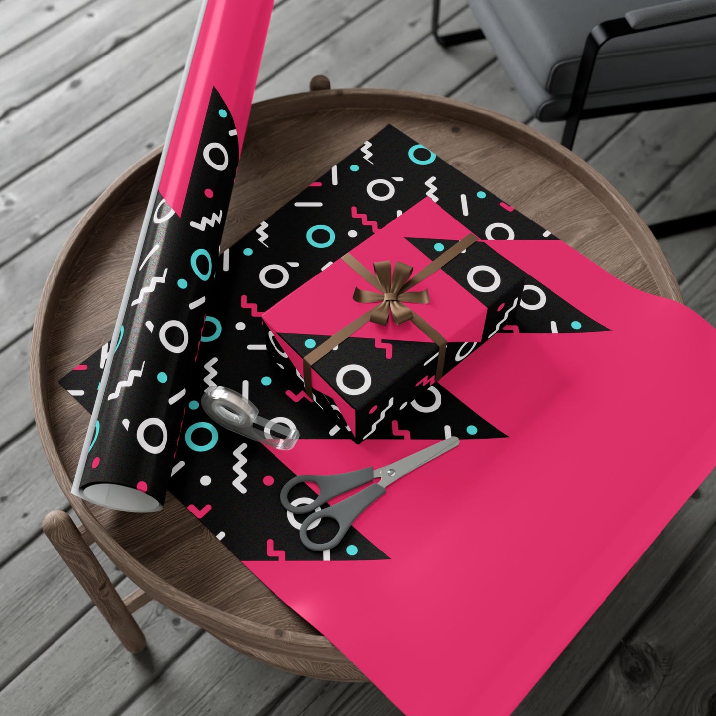Gift Wrap Paper - Retro Pink & Black Geometric Pattern