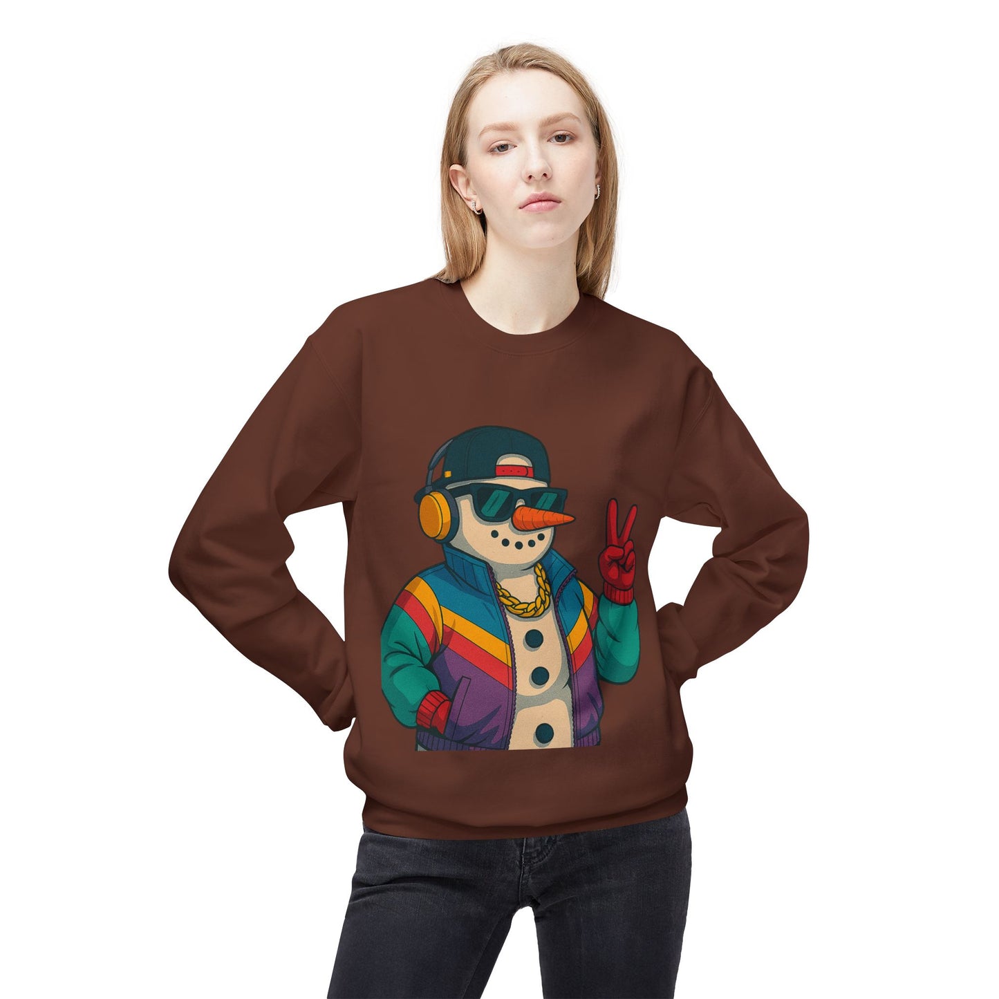 Retro 80s Christmas Sweatshirt – Holiday Synthwave Snowman Crewneck