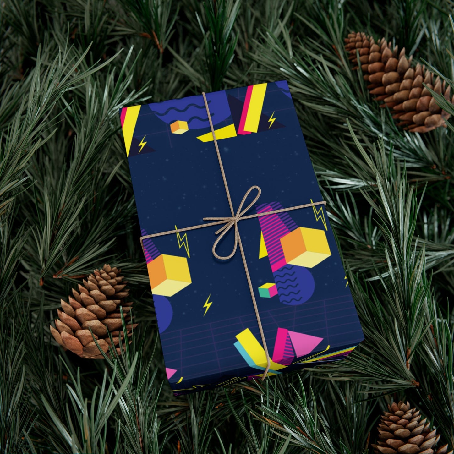 Gift Wrap Paper - Retro Pink & Black Geometric Pattern