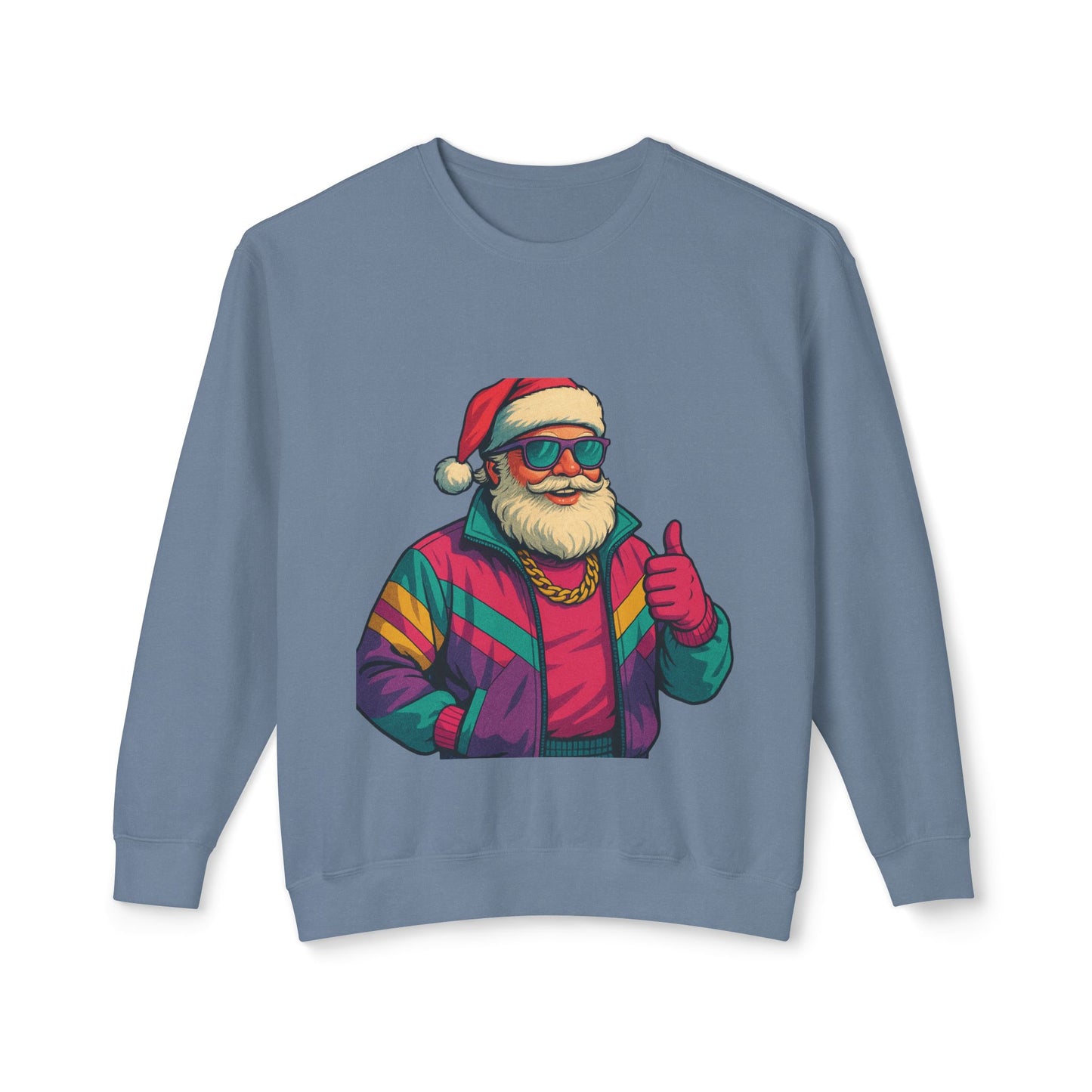 Retro 80s Christmas Sweatshirt – Synthwave Santa Thumbs Up