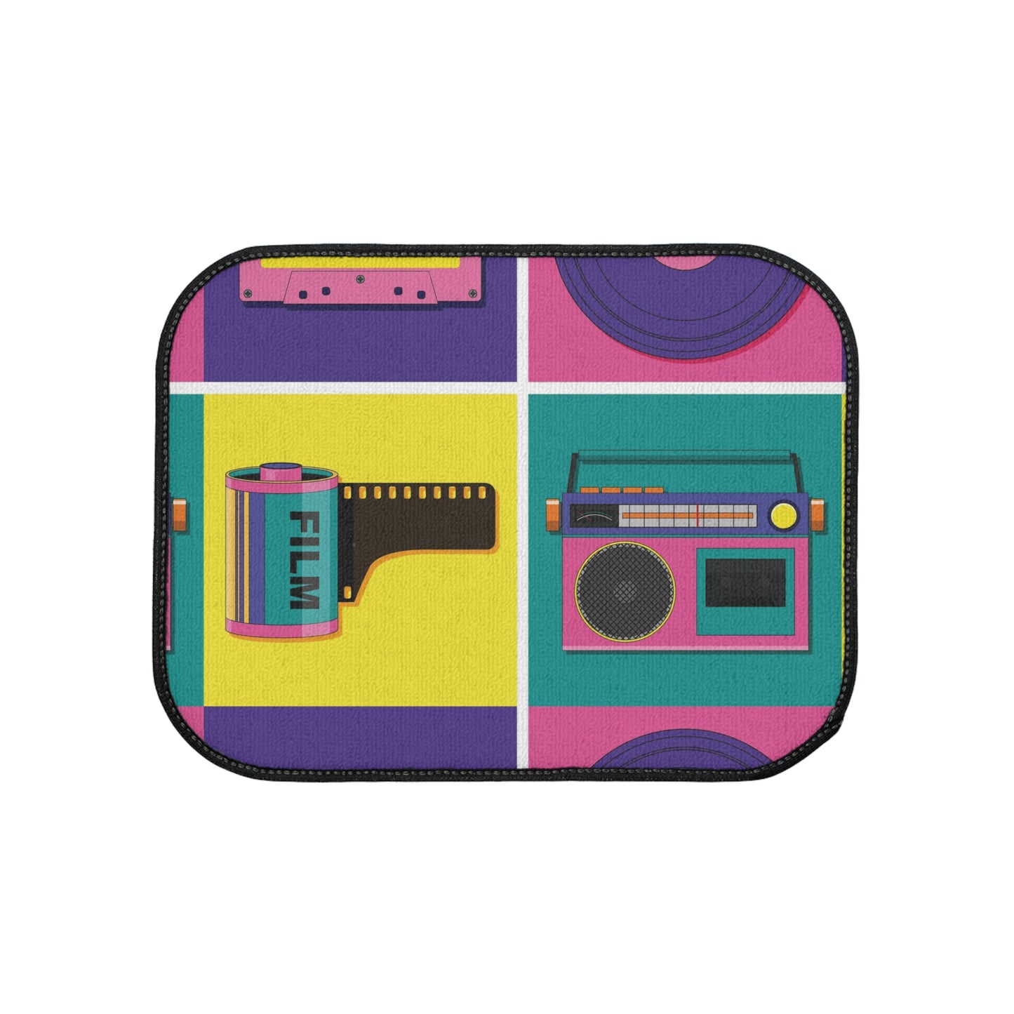 Retro Music Pop Car Floor Mat — Cassette, Vinyl & Boom Box Pattern