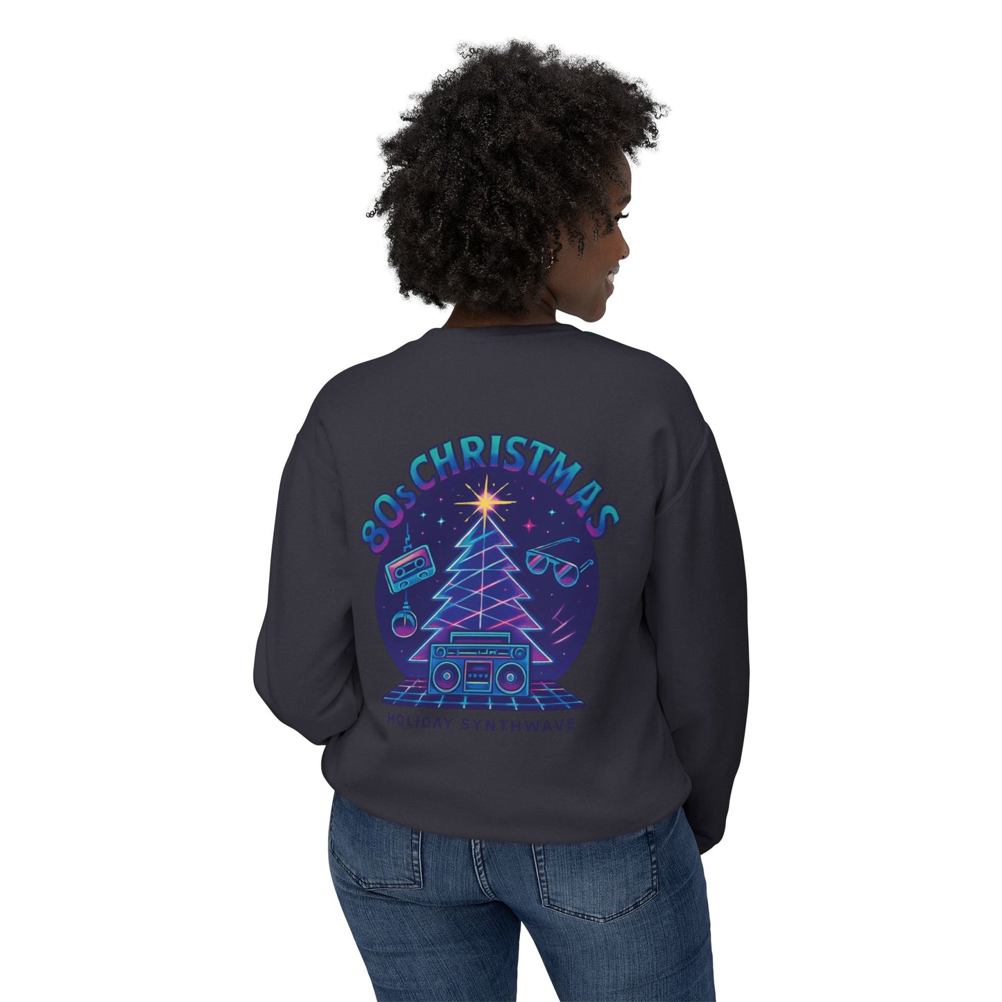 Retro 80s Christmas Sweatshirt – Synthwave Santa Thumbs Up