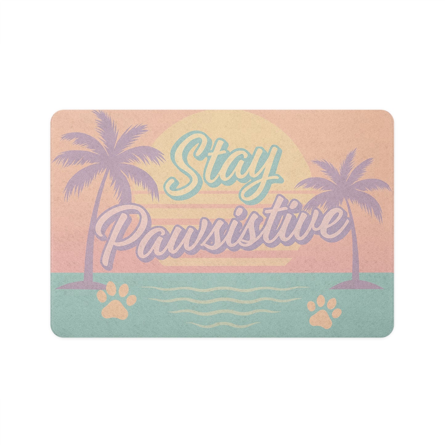 Stay Pawsistive Pet Food Mat — Retro Beach Dog Bowl Placemat