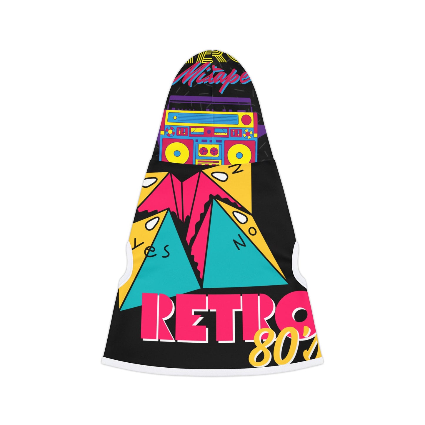 Retro 80s Pet Hoodie – Colorful Mixtape Boom Box Design