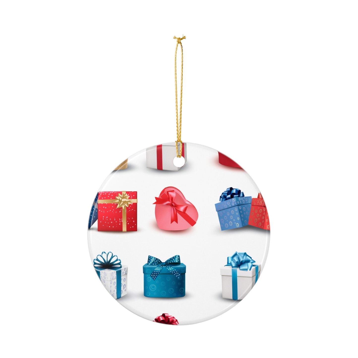 Gift Box Pattern Ceramic Ornament — Holiday Christmas Tree Decoration