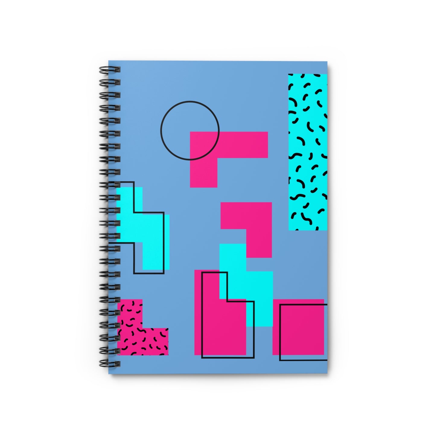 Retro Geometric Spiral Notebook — 80s Memphis Style Ruled Journal