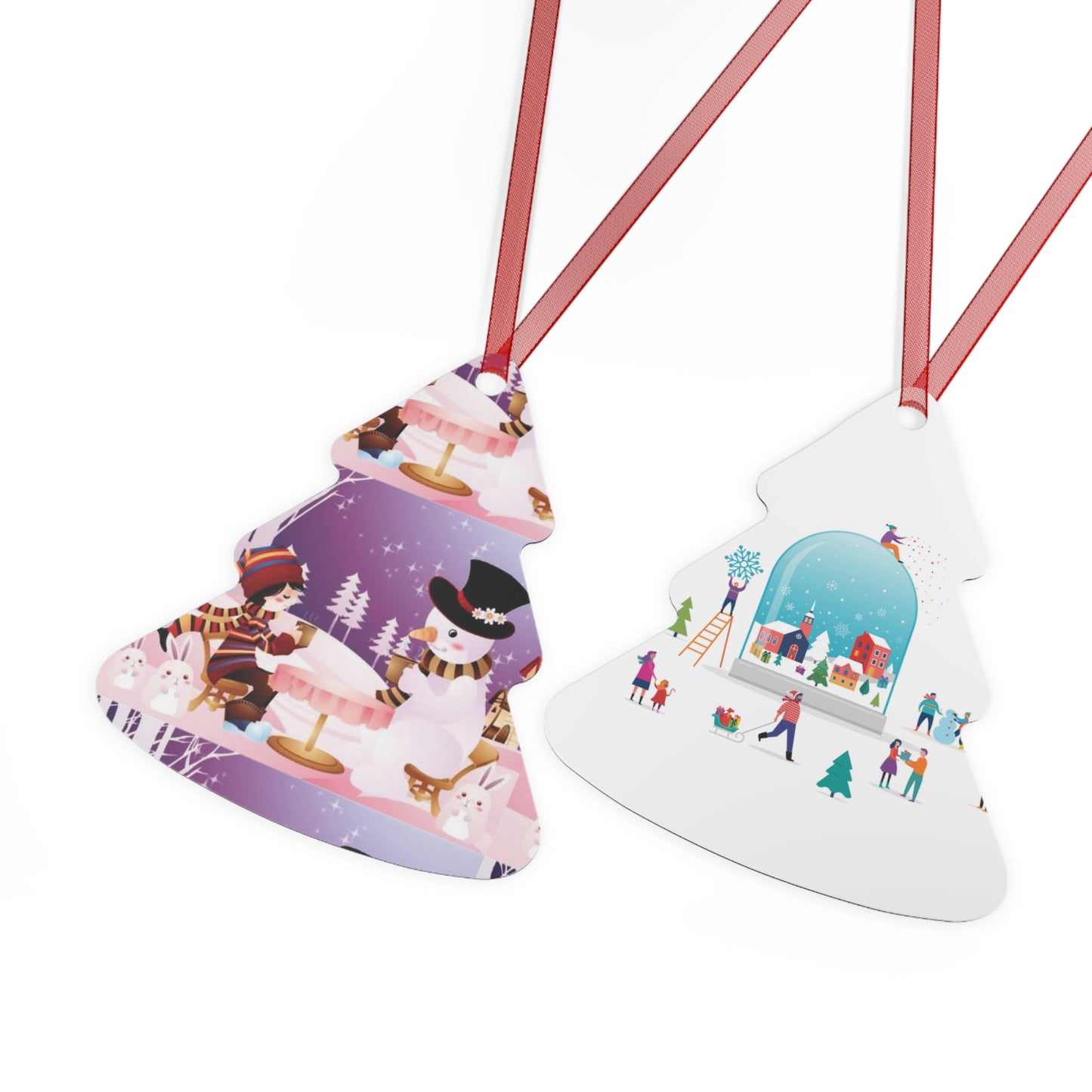 Bell Metal Ornament — Festive Snowman & Snow Globe Holiday Tree Decoration