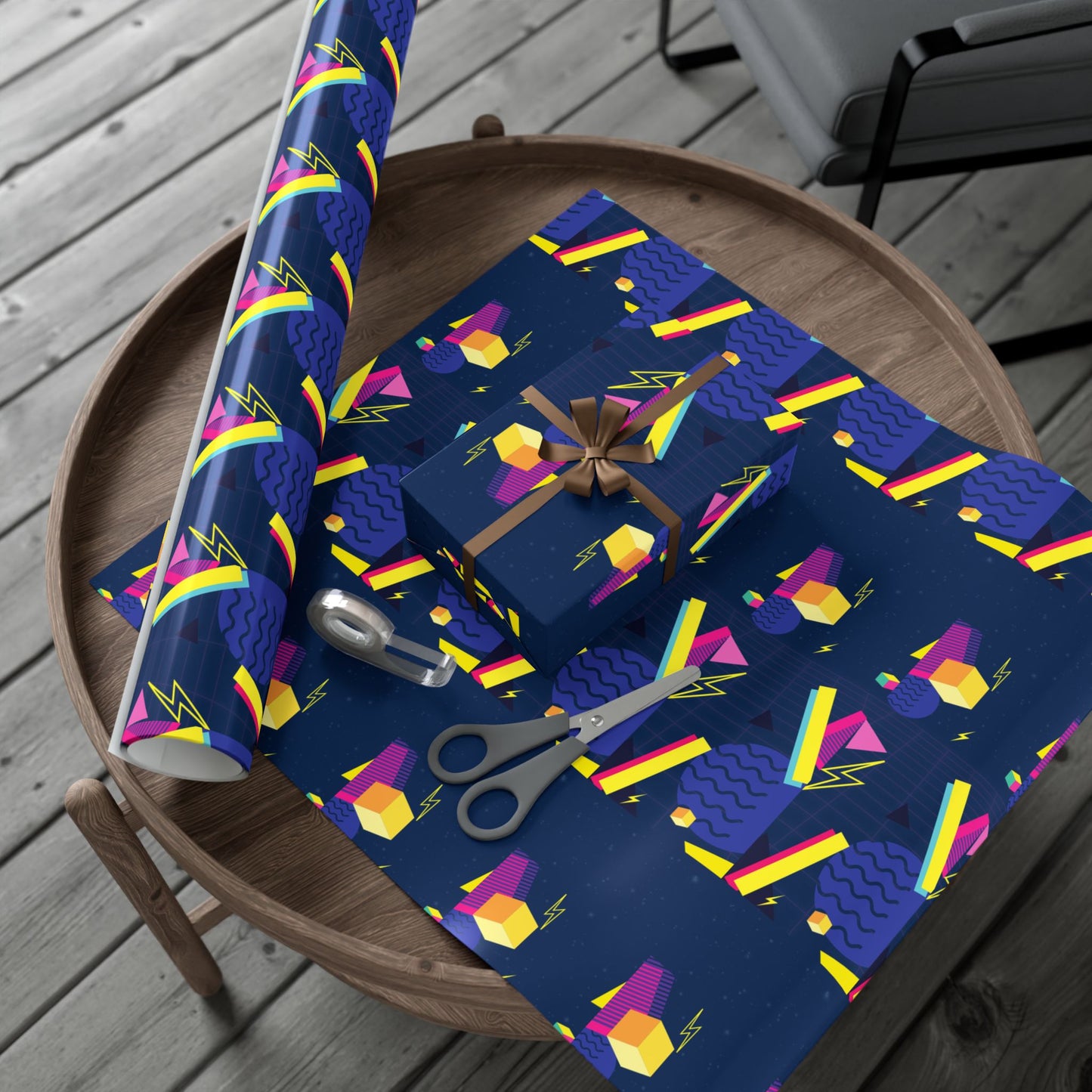 Gift Wrap Paper - Retro Pink & Black Geometric Pattern