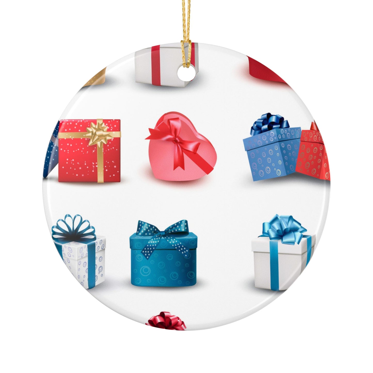 Gift Box Pattern Ceramic Ornament — Holiday Christmas Tree Decoration