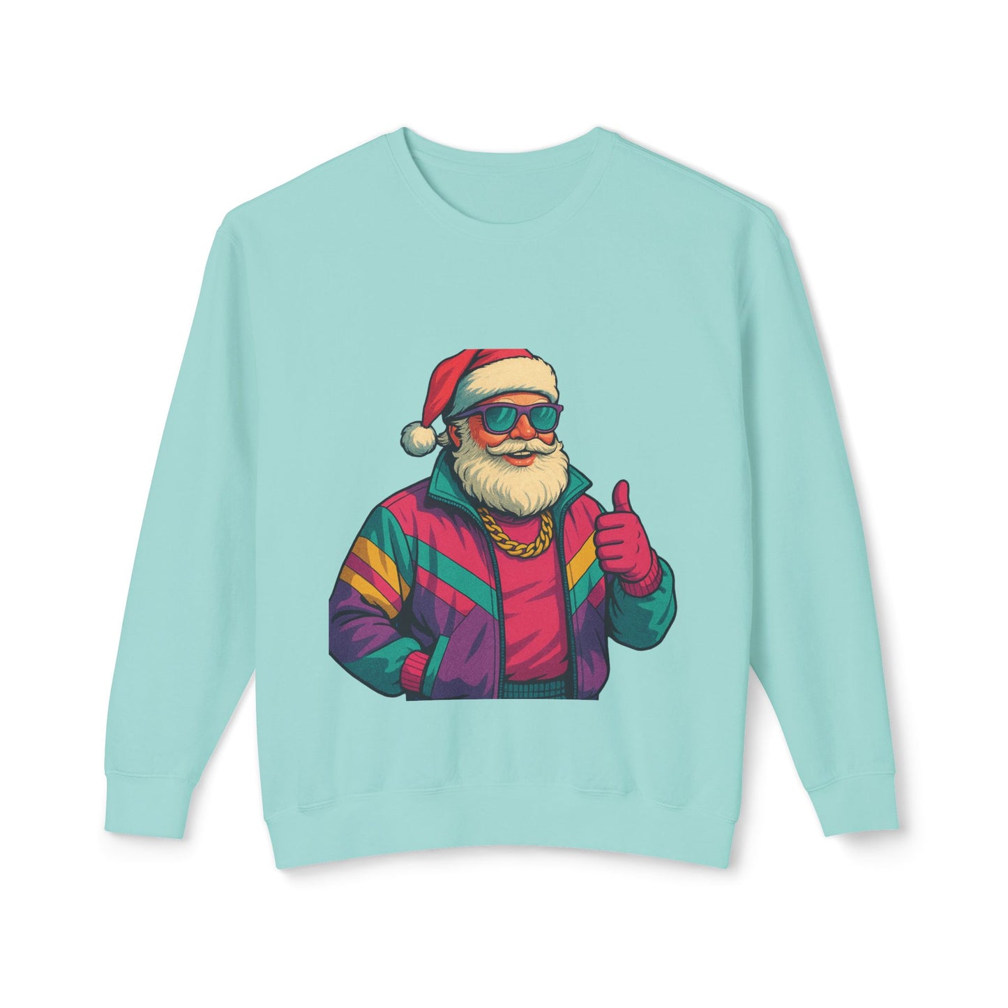 Retro 80s Christmas Sweatshirt – Synthwave Santa Thumbs Up